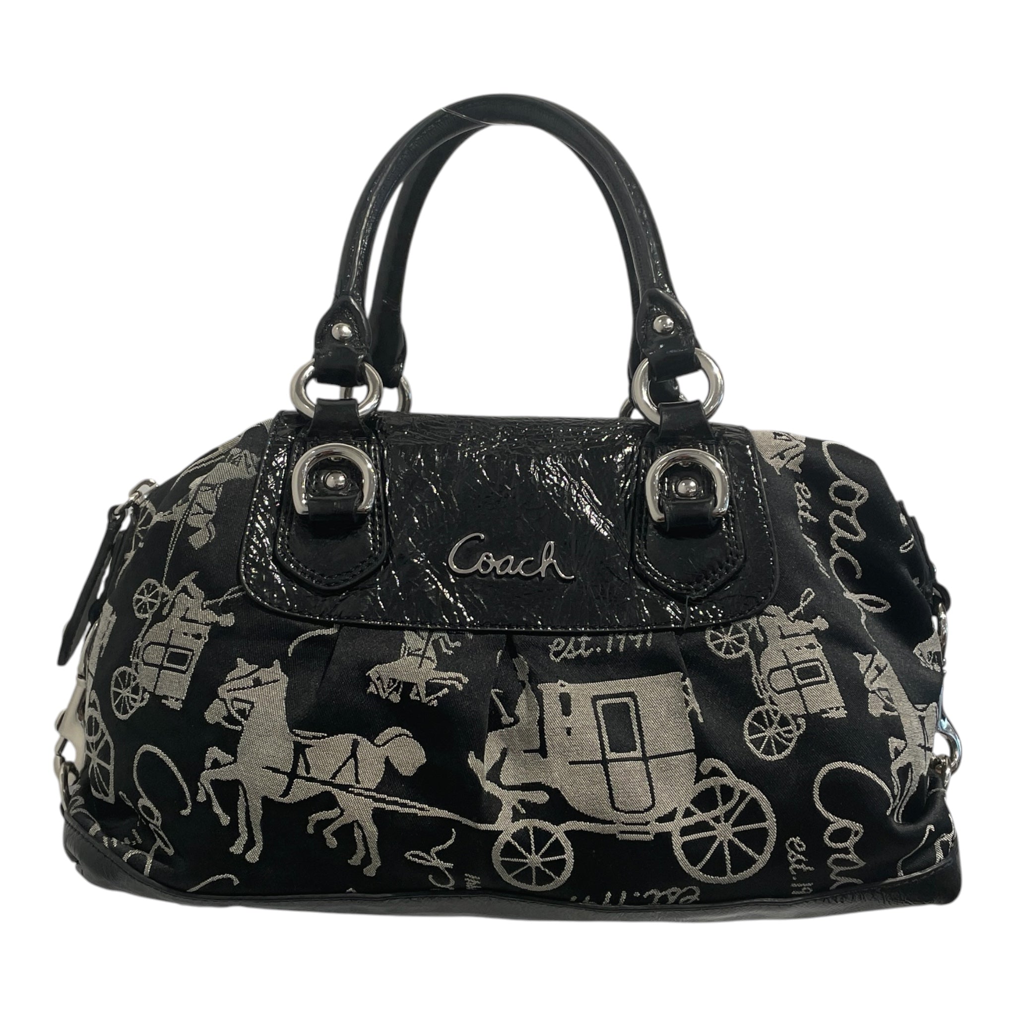 COACH/Hand Bag/Monogram/Cotton/BLK/ASHLEY HORSE & CARRIAGE view 1
