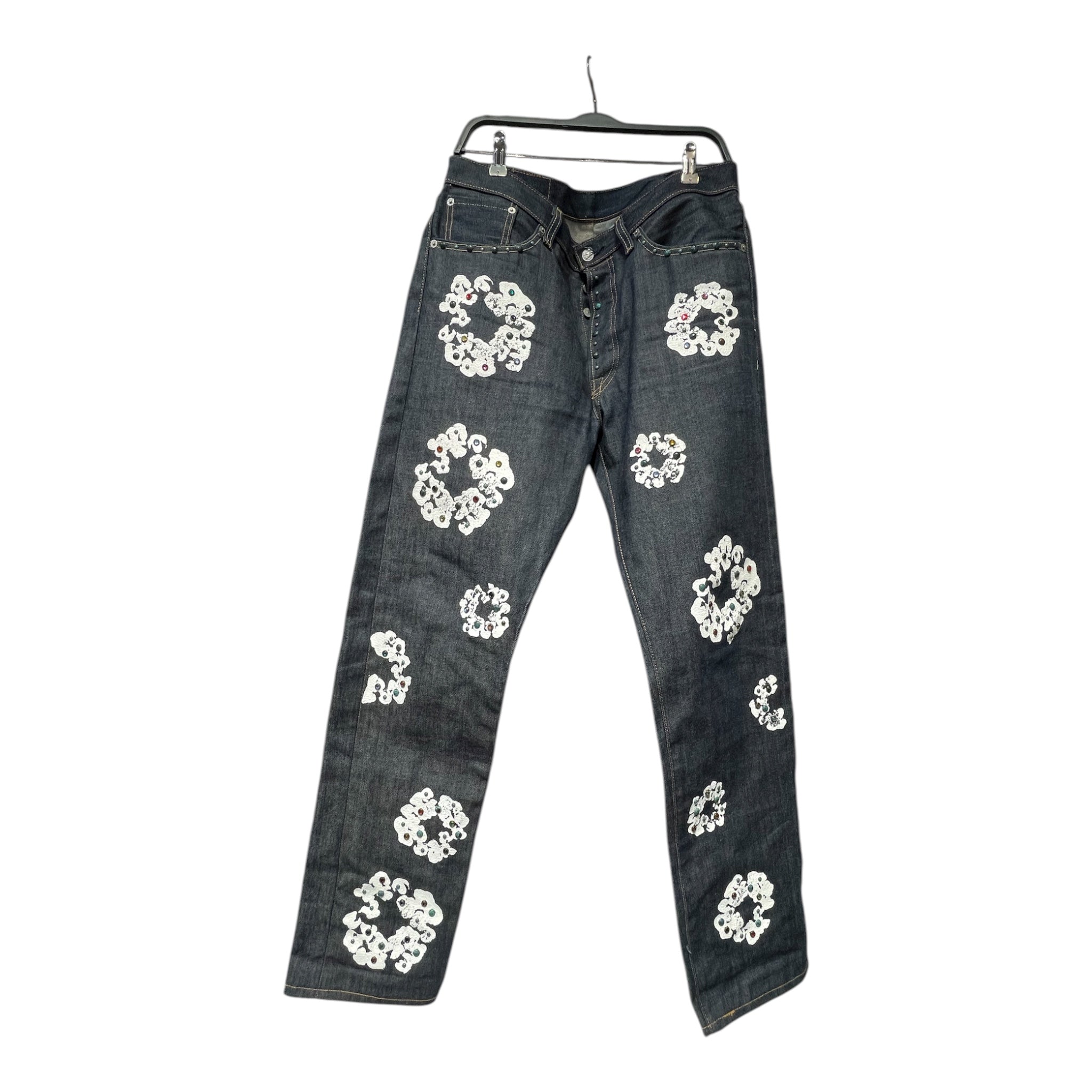Levi's/DENIM TEARS/Straight Pants/34/Cotton/BLU/All Over Print/Rhinestone and Stones view 1