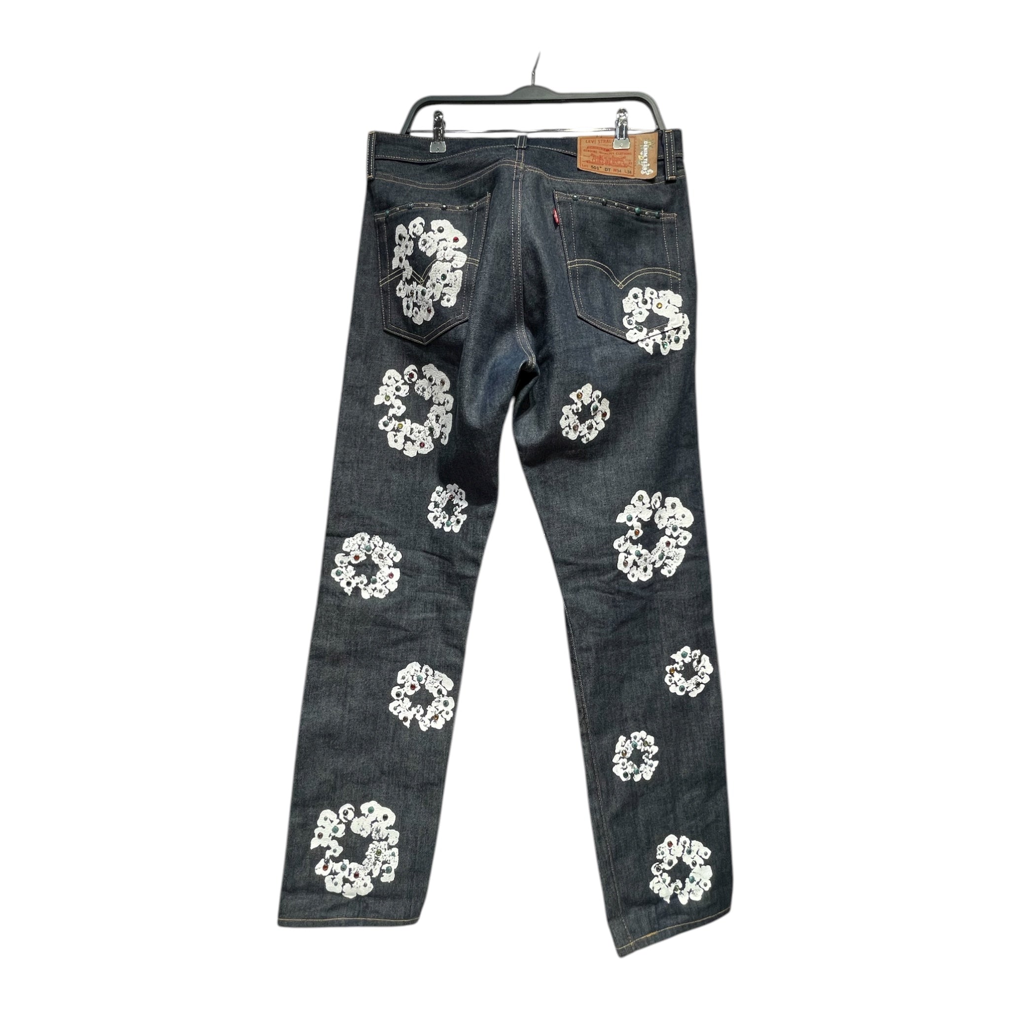 Levi's/DENIM TEARS/Straight Pants/34/Cotton/BLU/All Over Print/Rhinestone and Stones view 2
