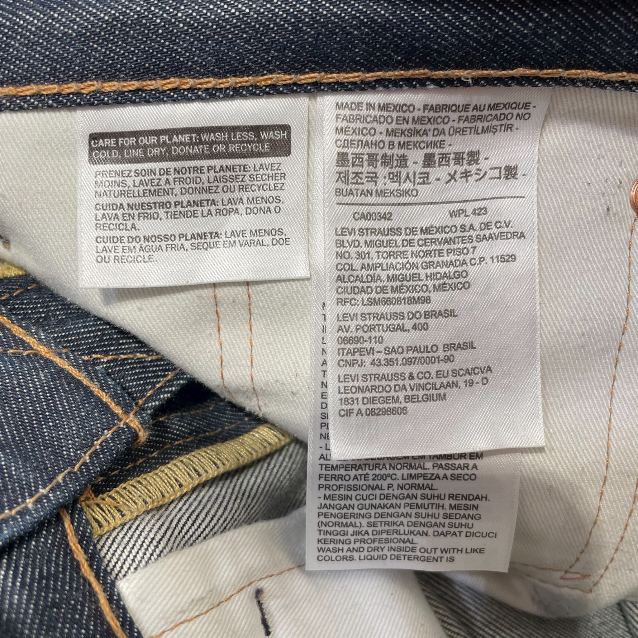 Levi's/DENIM TEARS/Straight Pants/34/Cotton/BLU/All Over Print/Rhinestone and Stones view 3