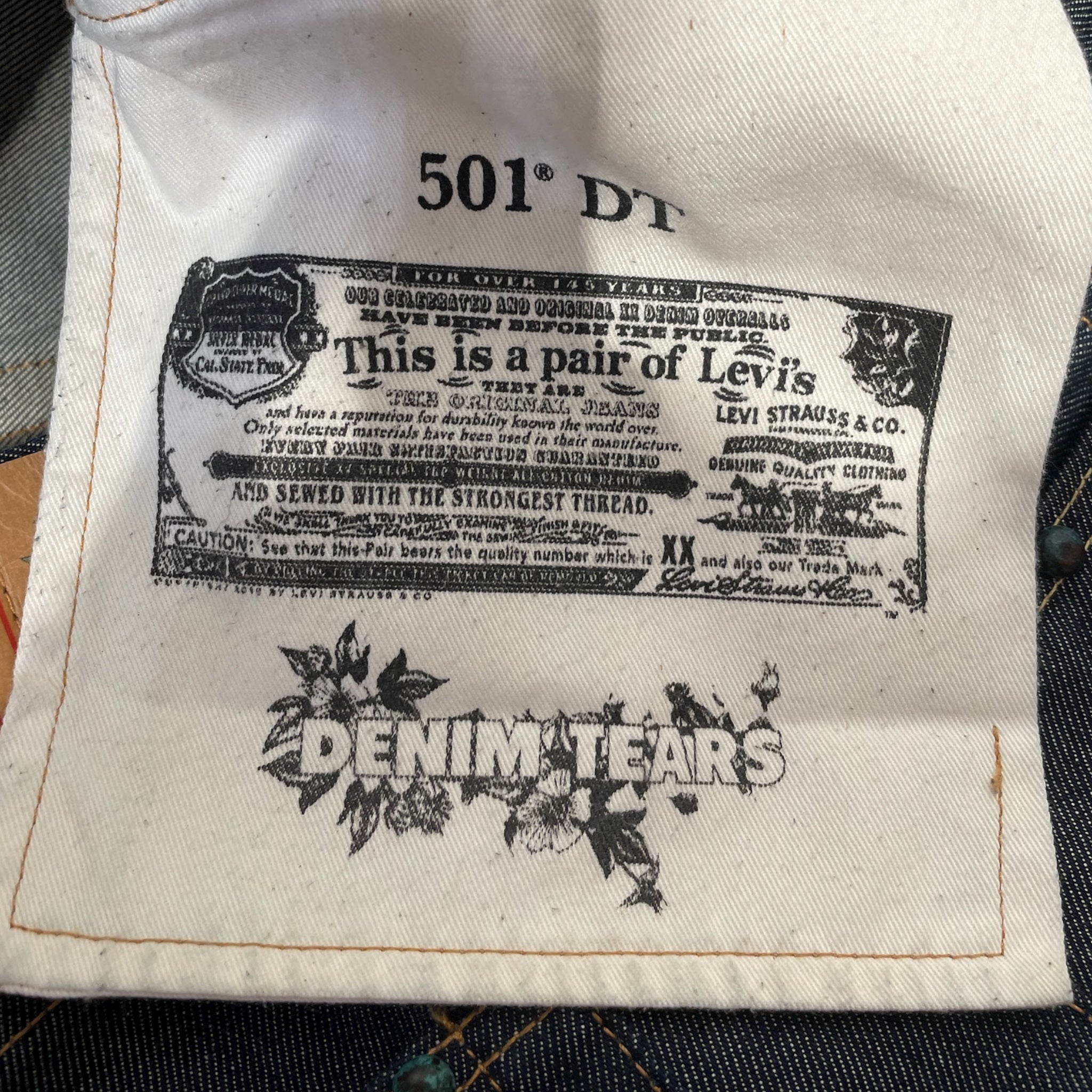Levi's/DENIM TEARS/Straight Pants/34/Cotton/BLU/All Over Print/Rhinestone and Stones view 4