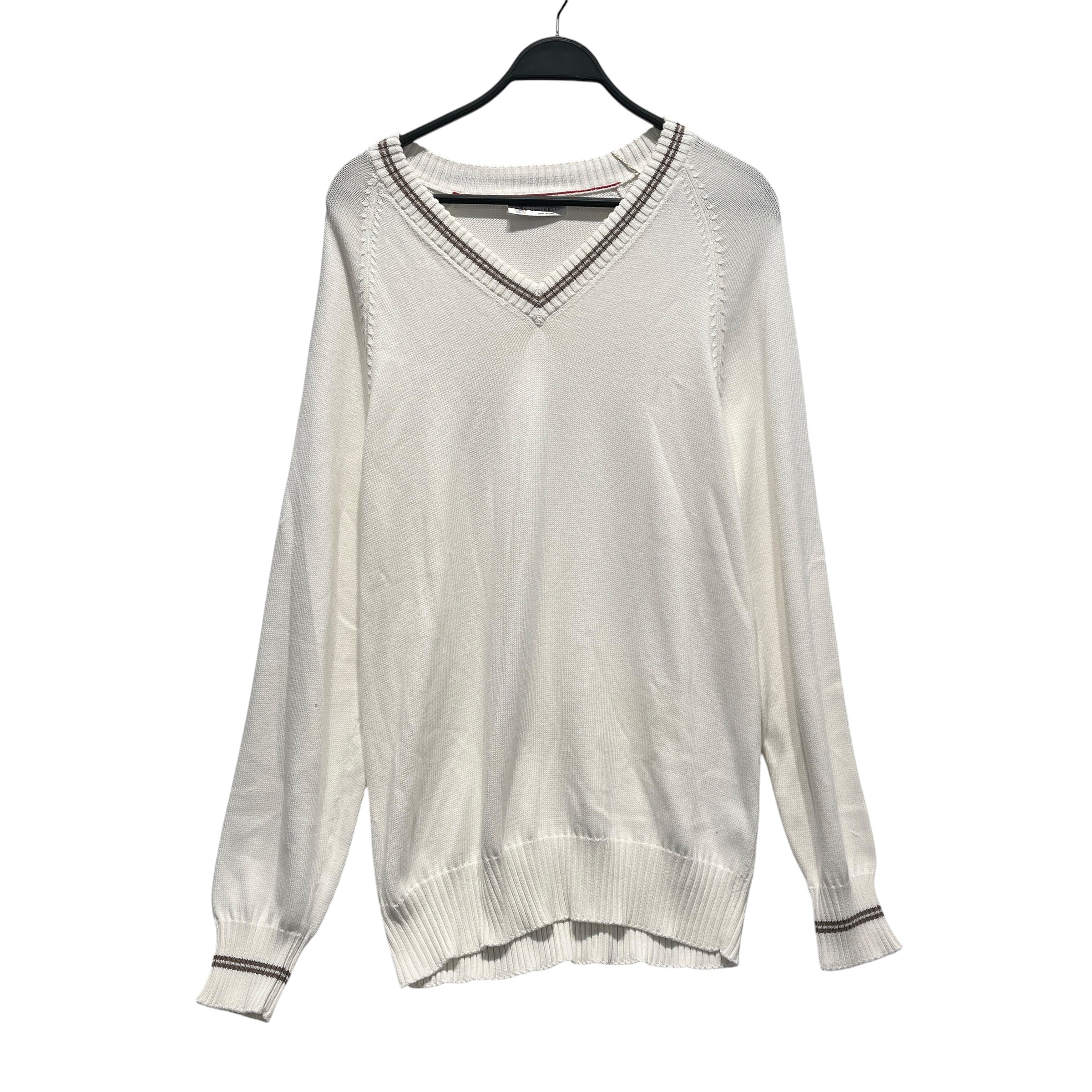 BRUNELLO CUCINELLI/Sweater/White Beige Trim Knit Sweater view 1