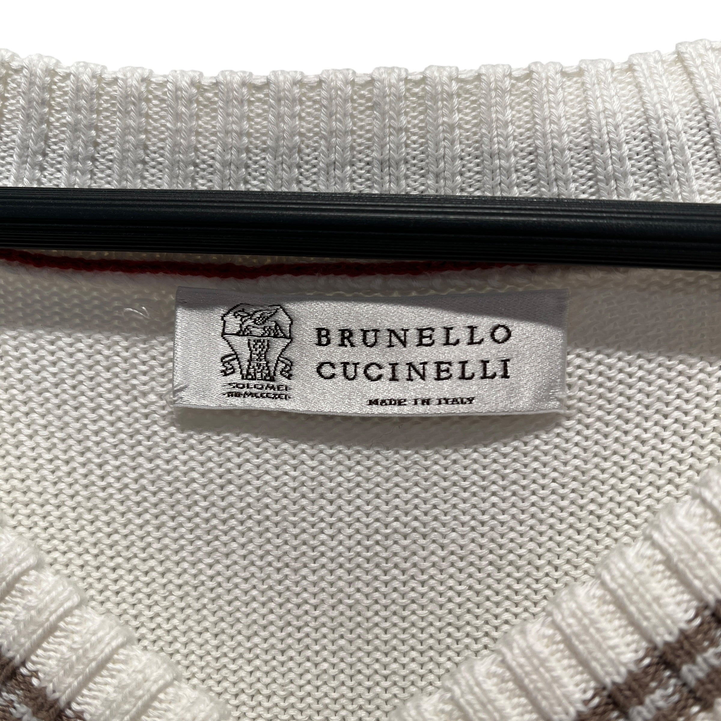 BRUNELLO CUCINELLI/Sweater/White Beige Trim Knit Sweater view 3