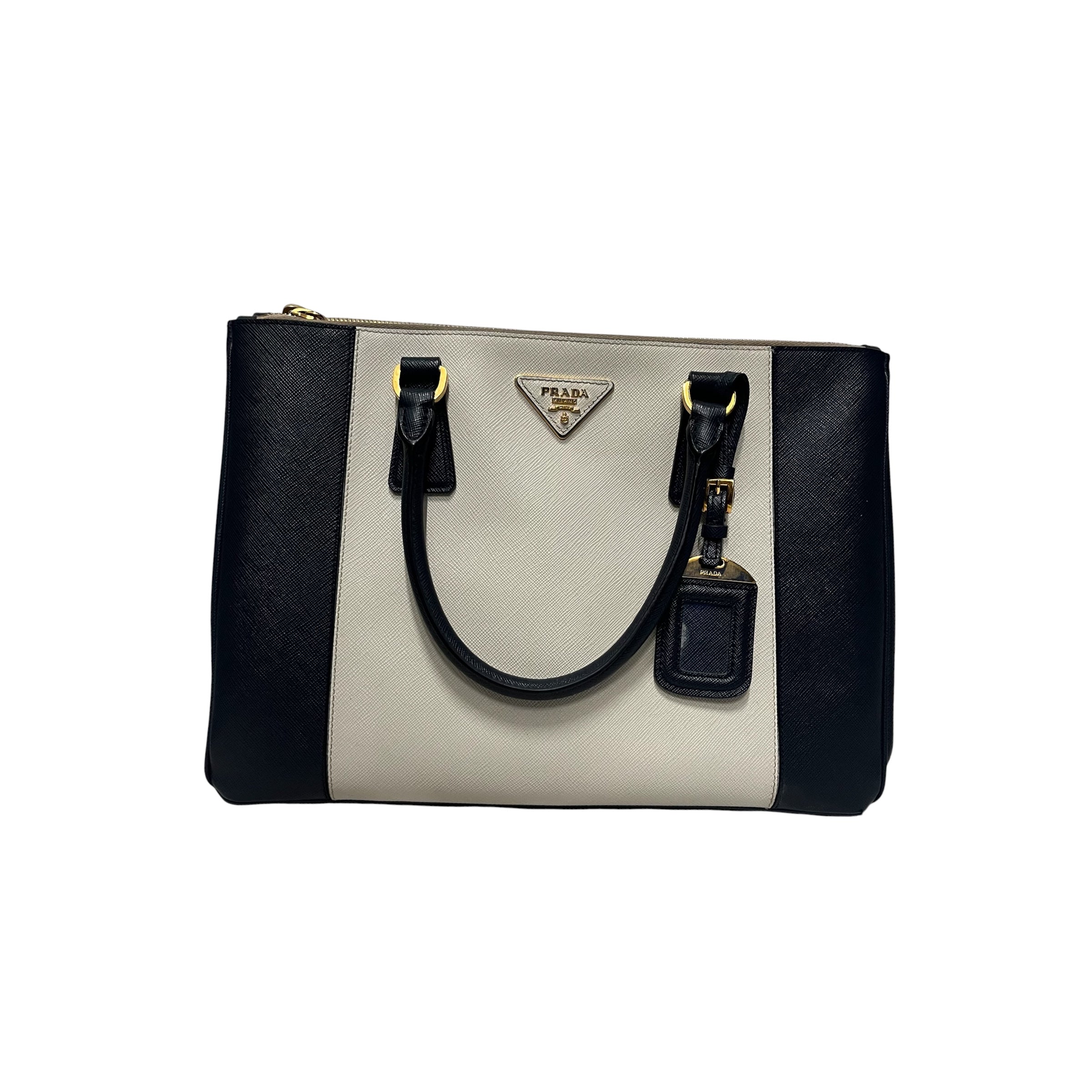 PRADA/Cross Body Bag/Leather/CRM/saffiano double zip view 1