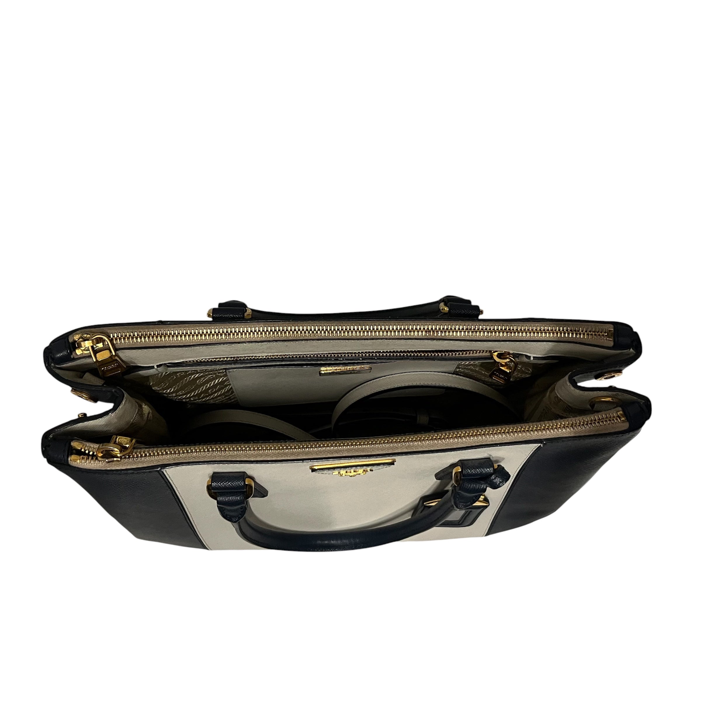 PRADA/Cross Body Bag/Leather/CRM/saffiano double zip view 5