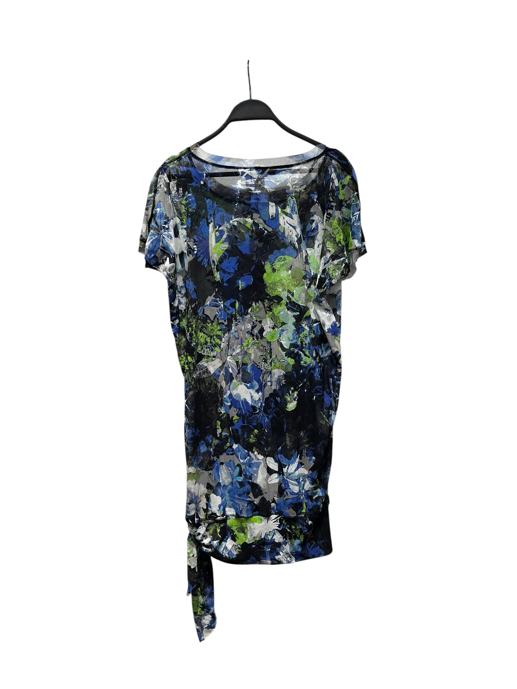 FUZZI/SS Dress/L/Floral Pattern/Polyester/BLU/Sheer view 1