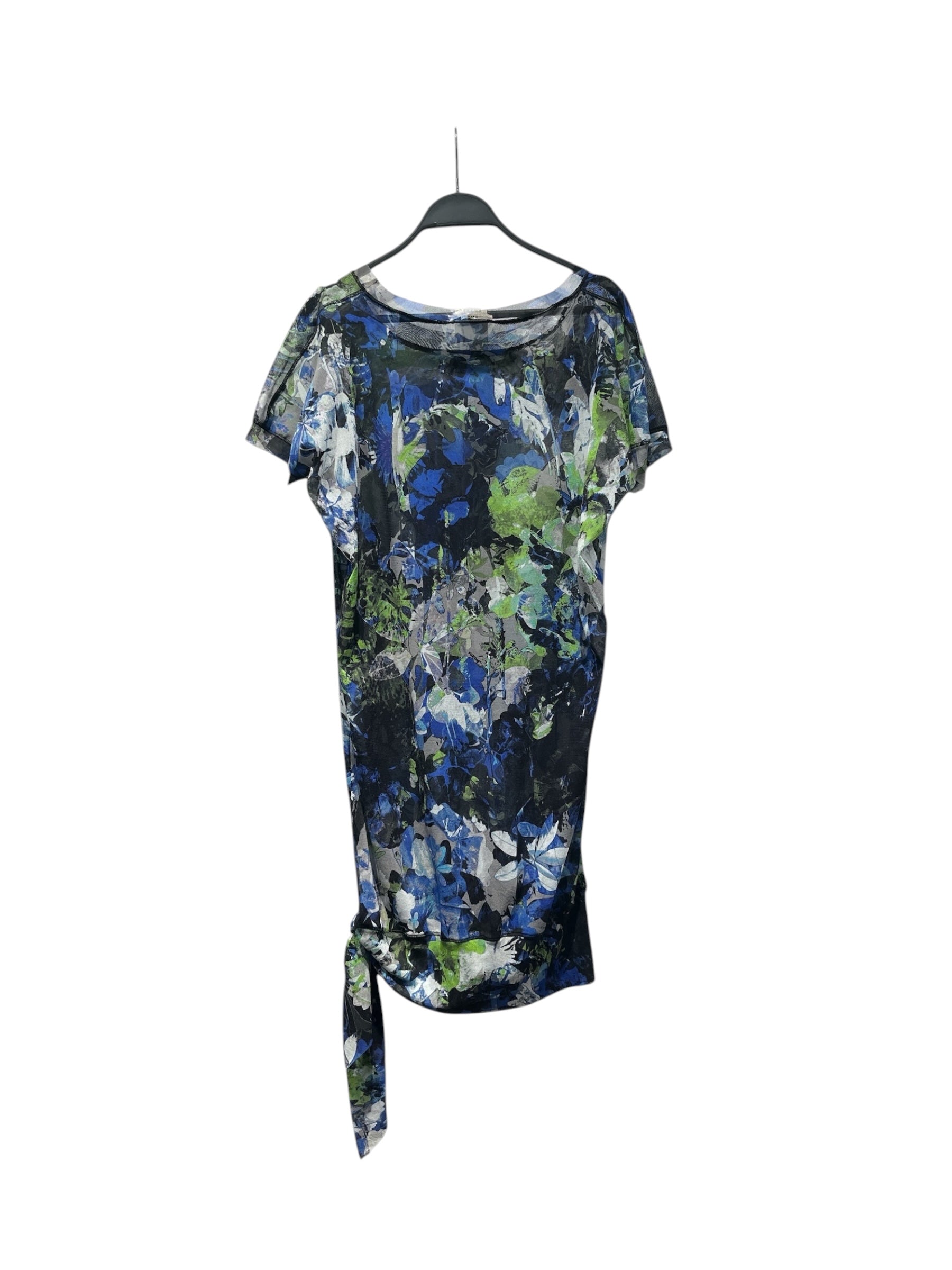 FUZZI/SS Dress/L/Floral Pattern/Polyester/BLU/Sheer view 2