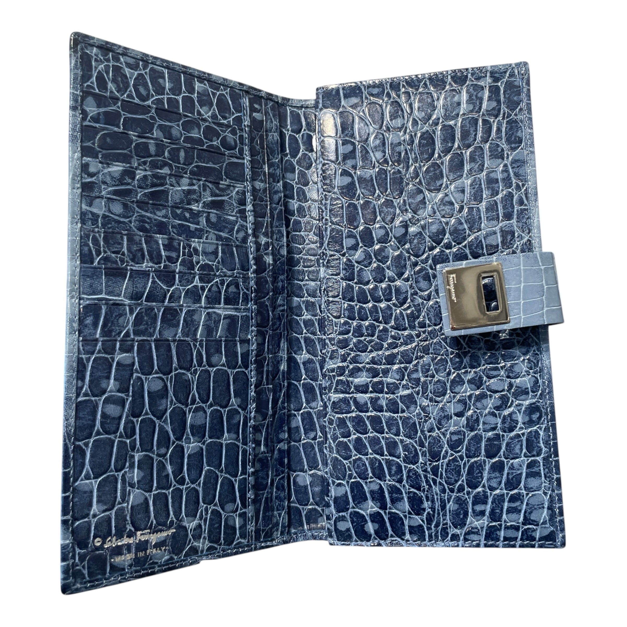 Salvatore Ferragamo/Long Wallet/Leather/BLU/L's/Croc Embosssed Wallet view 3