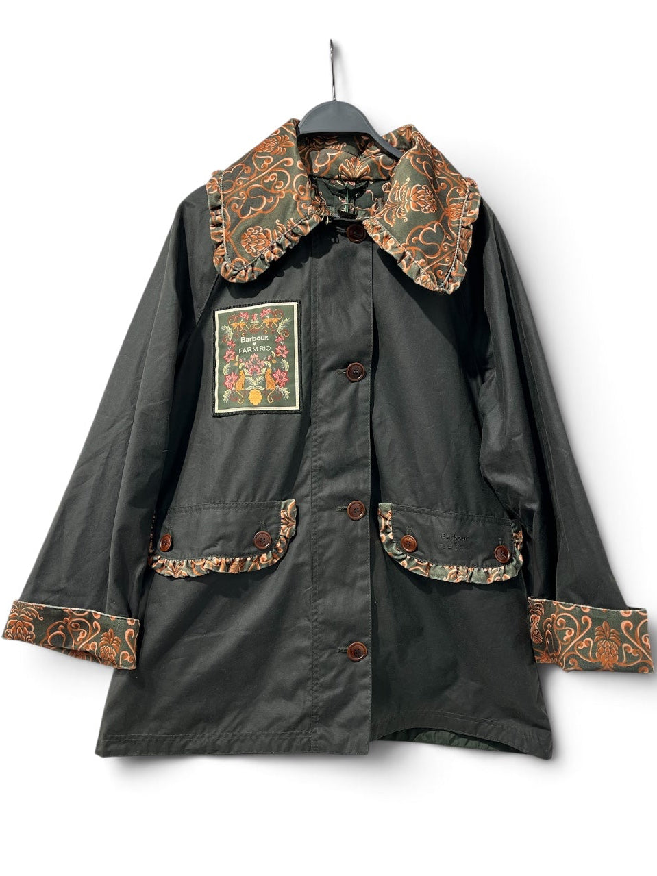 FARM Rio/Barbour/Jacket/S/Floral Pattern/Cotton/BLK/FLORAL COLLAT WAXED JACKET view 1