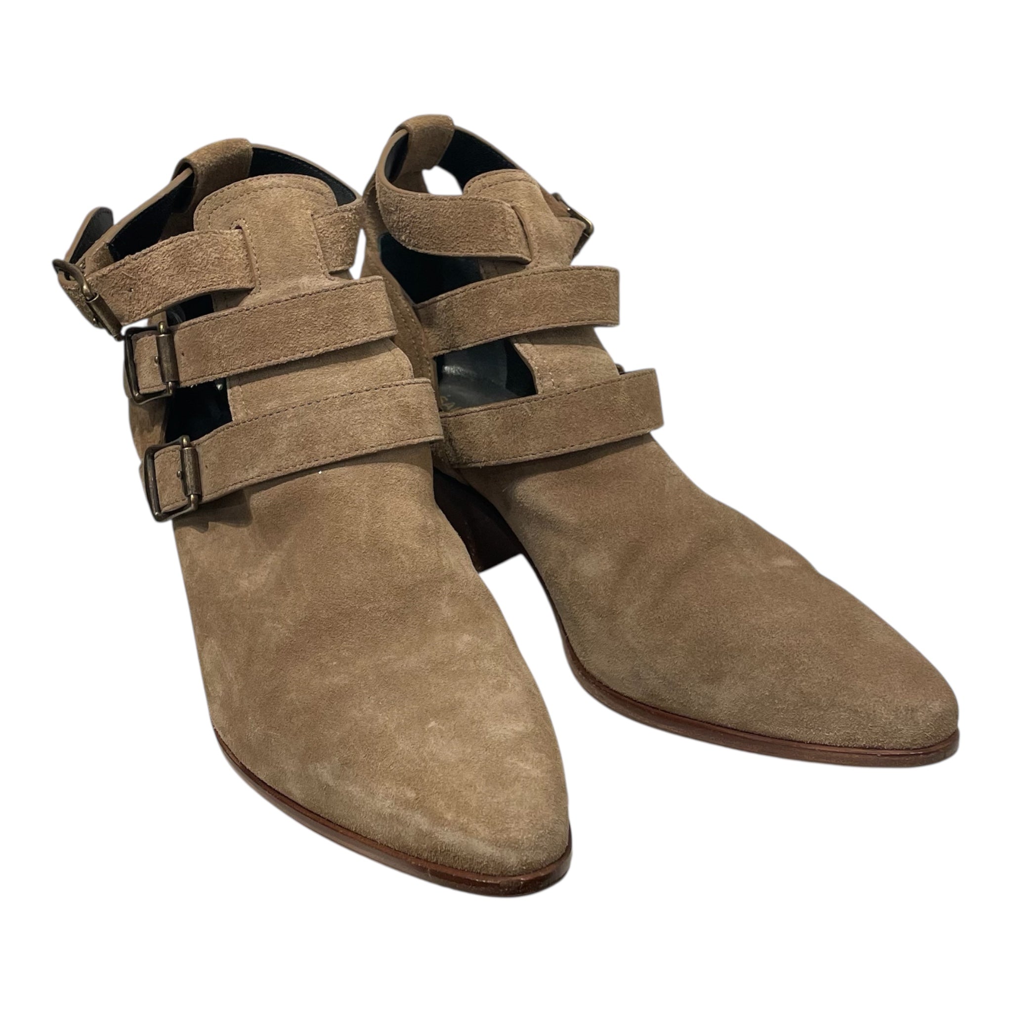 SAINT LAURENT/Booties/EU 35/Suede/BEG/SUEDE 3 BUCKLE BOOTS view 1