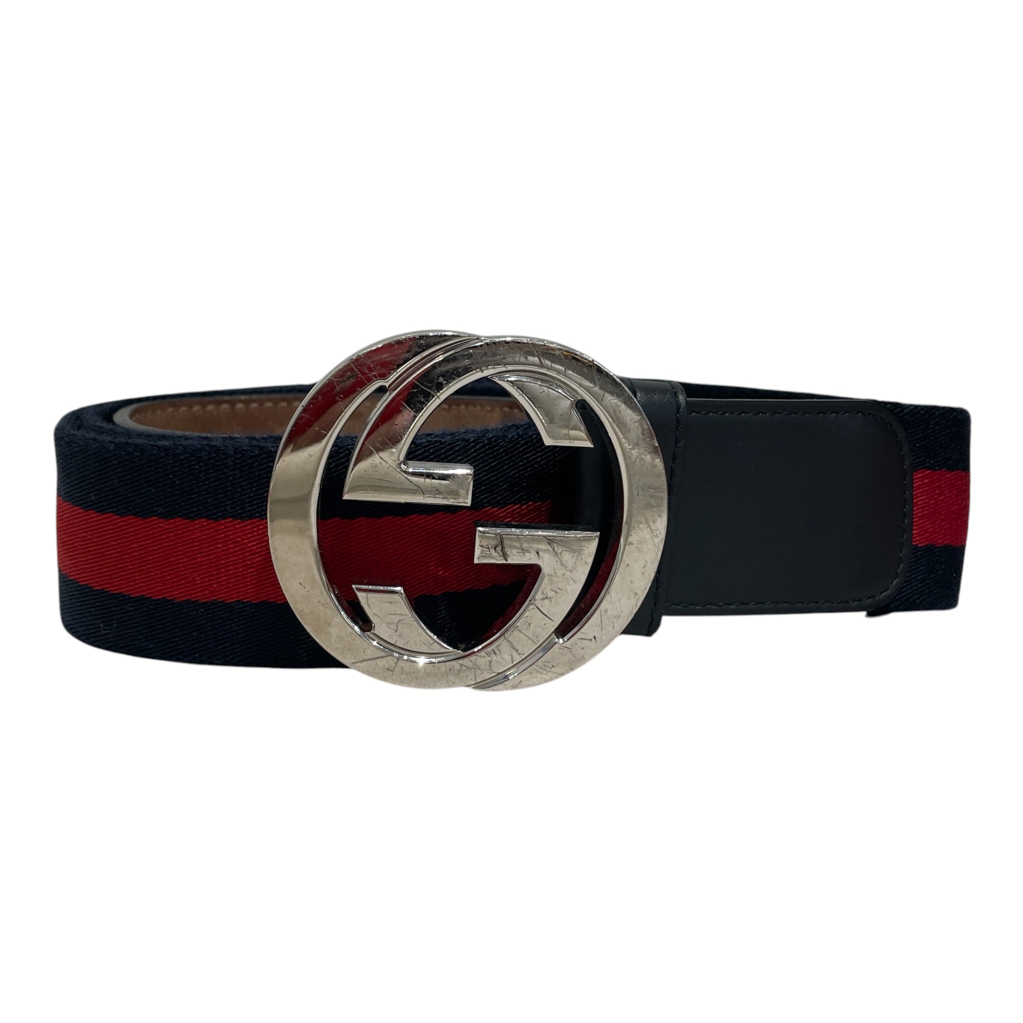 GUCCI/Belt/Stripe/Cotton/NVY/M's/Web Belt GG Buckle view 1