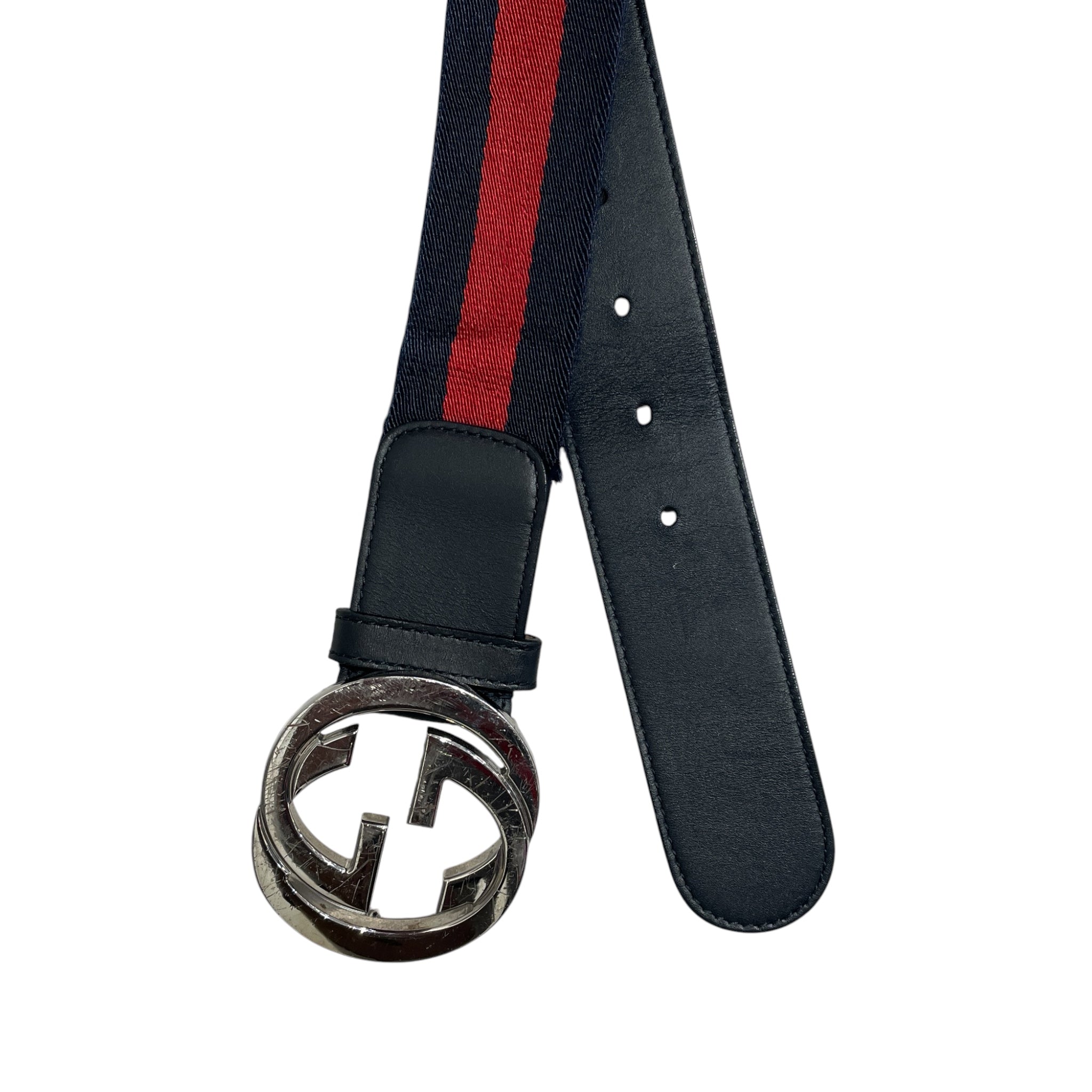 GUCCI/Belt/Stripe/Cotton/NVY/M's/Web Belt GG Buckle view 2