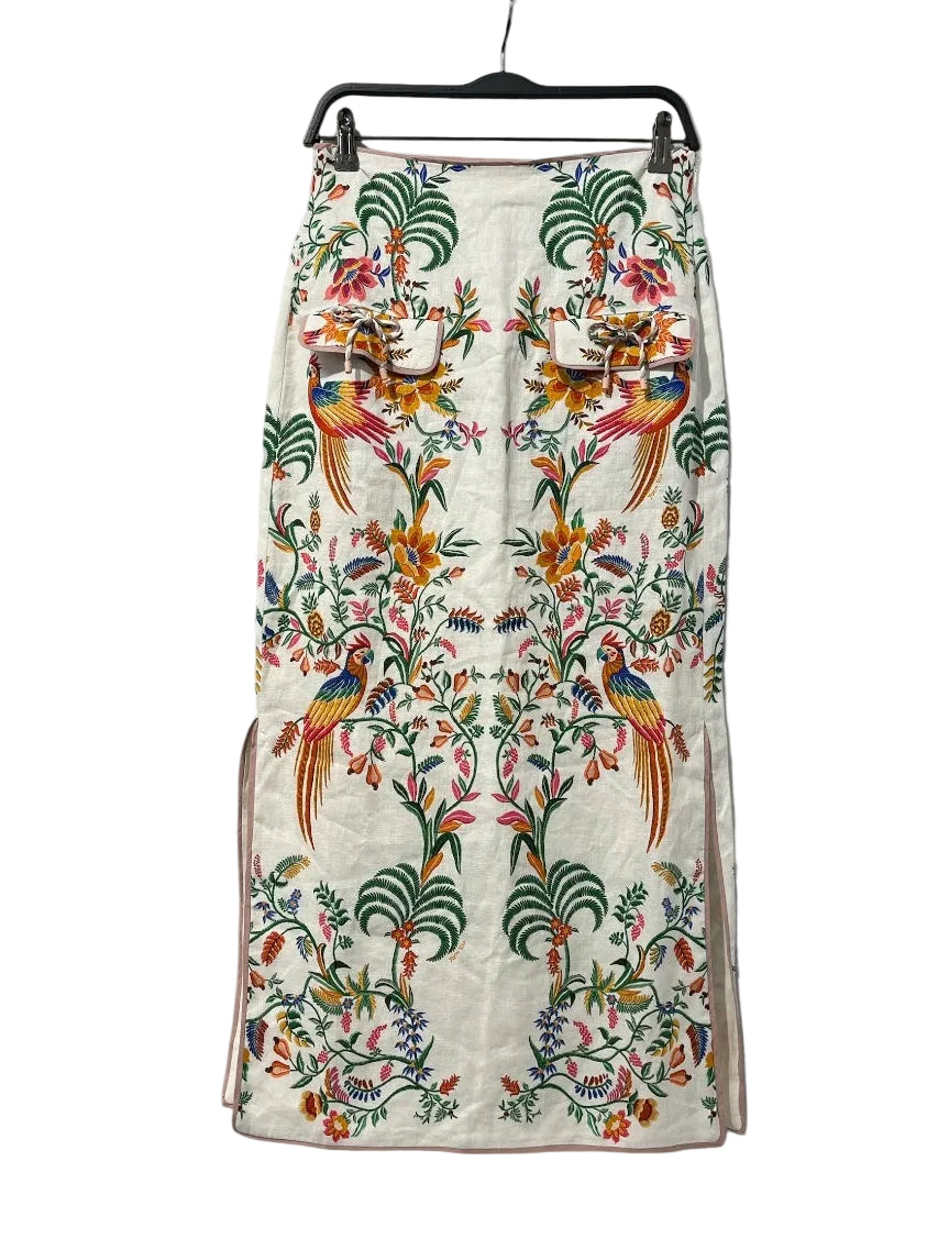 FARM Rio/Long Skirt/S/Floral Pattern/Linen/FLORAL LINEN SKIRT BNWT view 1