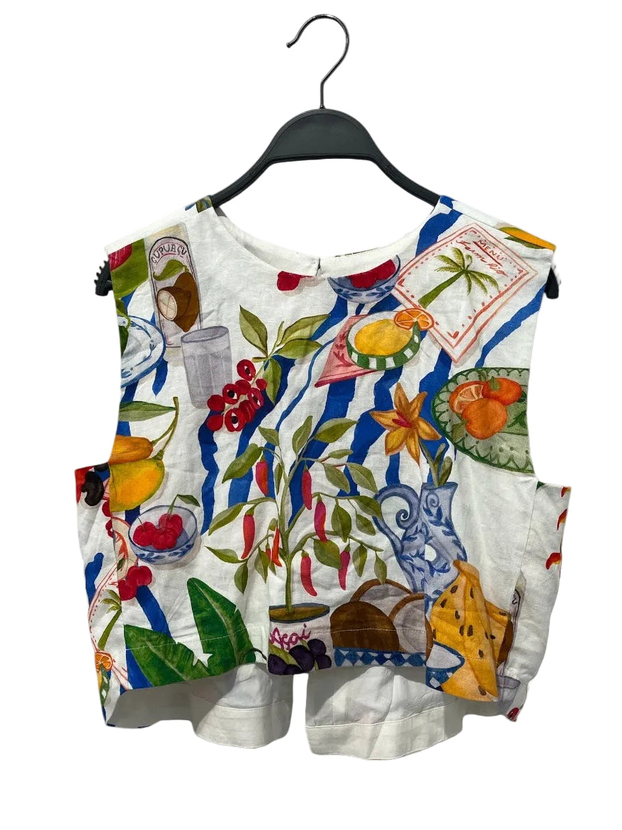 FARM Rio/Vest/S/Floral Pattern/Linen/WHT/FRUIT PRINT VEST BLOUSE view 1