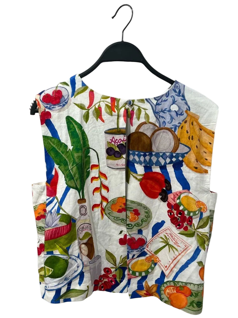 FARM Rio/Vest/S/Floral Pattern/Linen/WHT/FRUIT PRINT VEST BLOUSE view 2