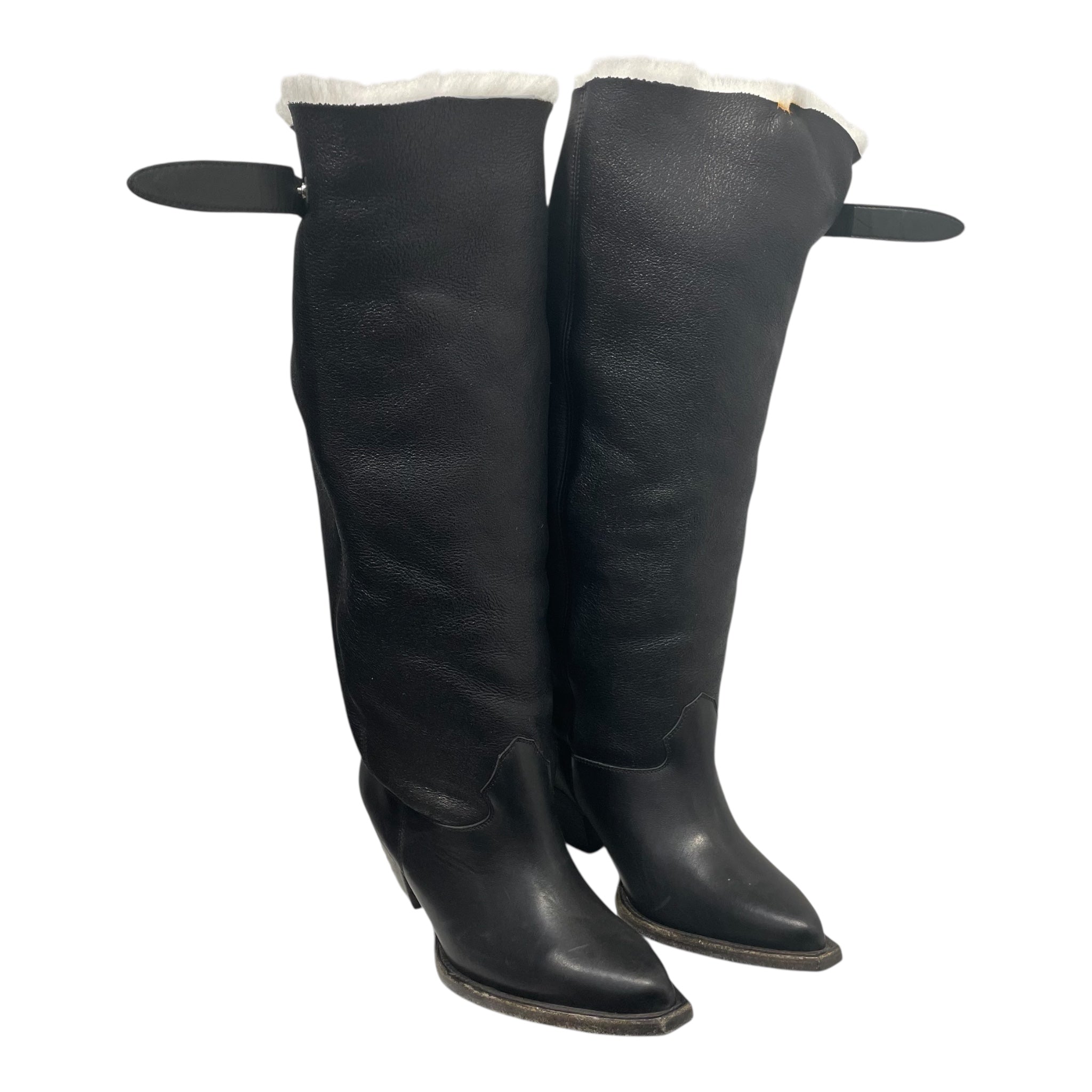 R13/Boots/EU 37/Leather/BLK/fur lined zip up long boot view 1