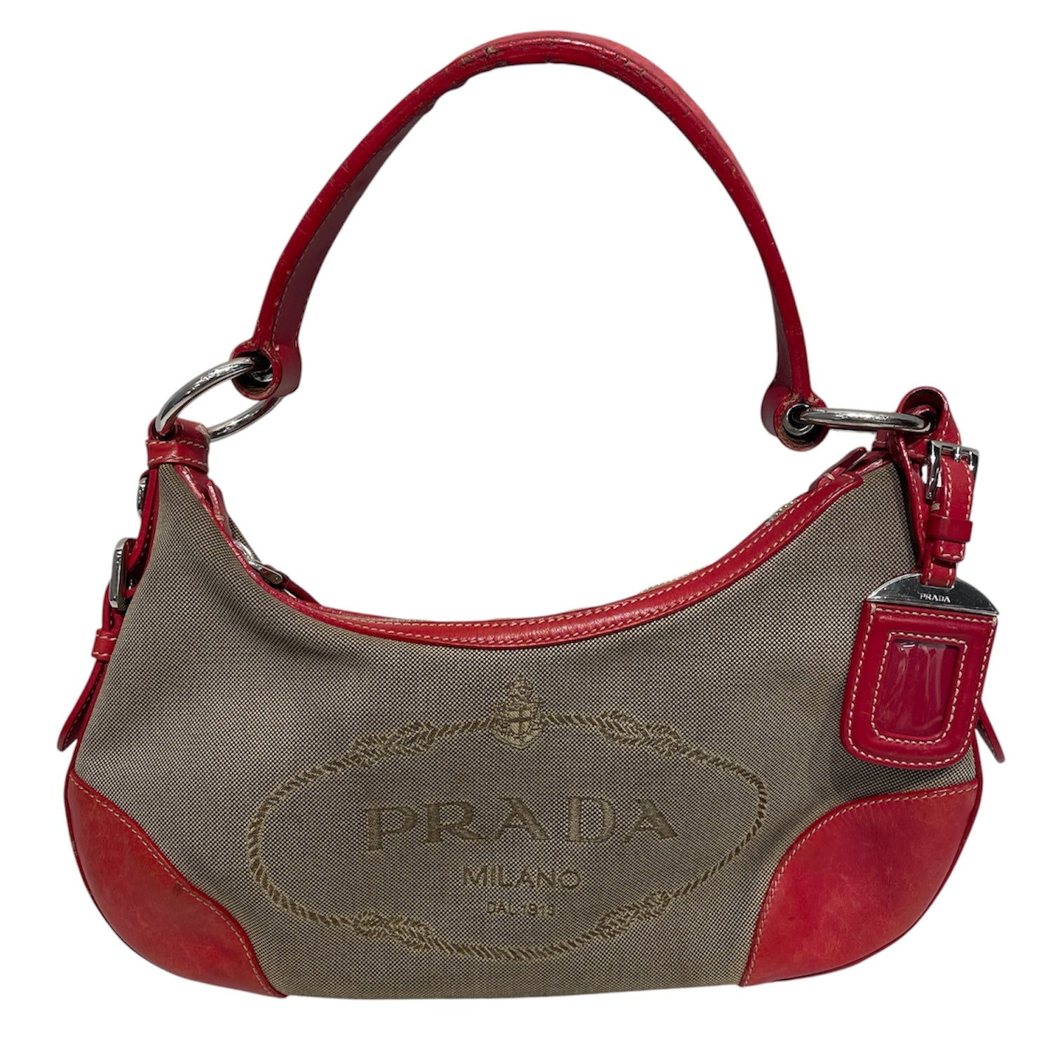PRADA/Hand Bag/Cotton/KHK/JACQUARD LOGO SHOULDER BAG view 2