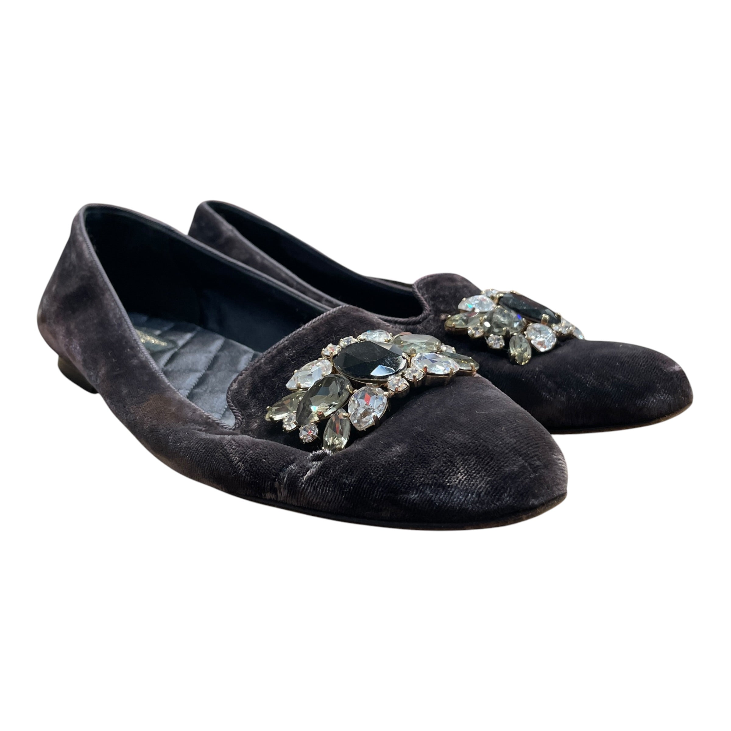 DOLCE&GABBANA/Flat Shoes/EU 35.5/Cotton/BRW/Slip-on/Black Velvet Ballet Flats view 1