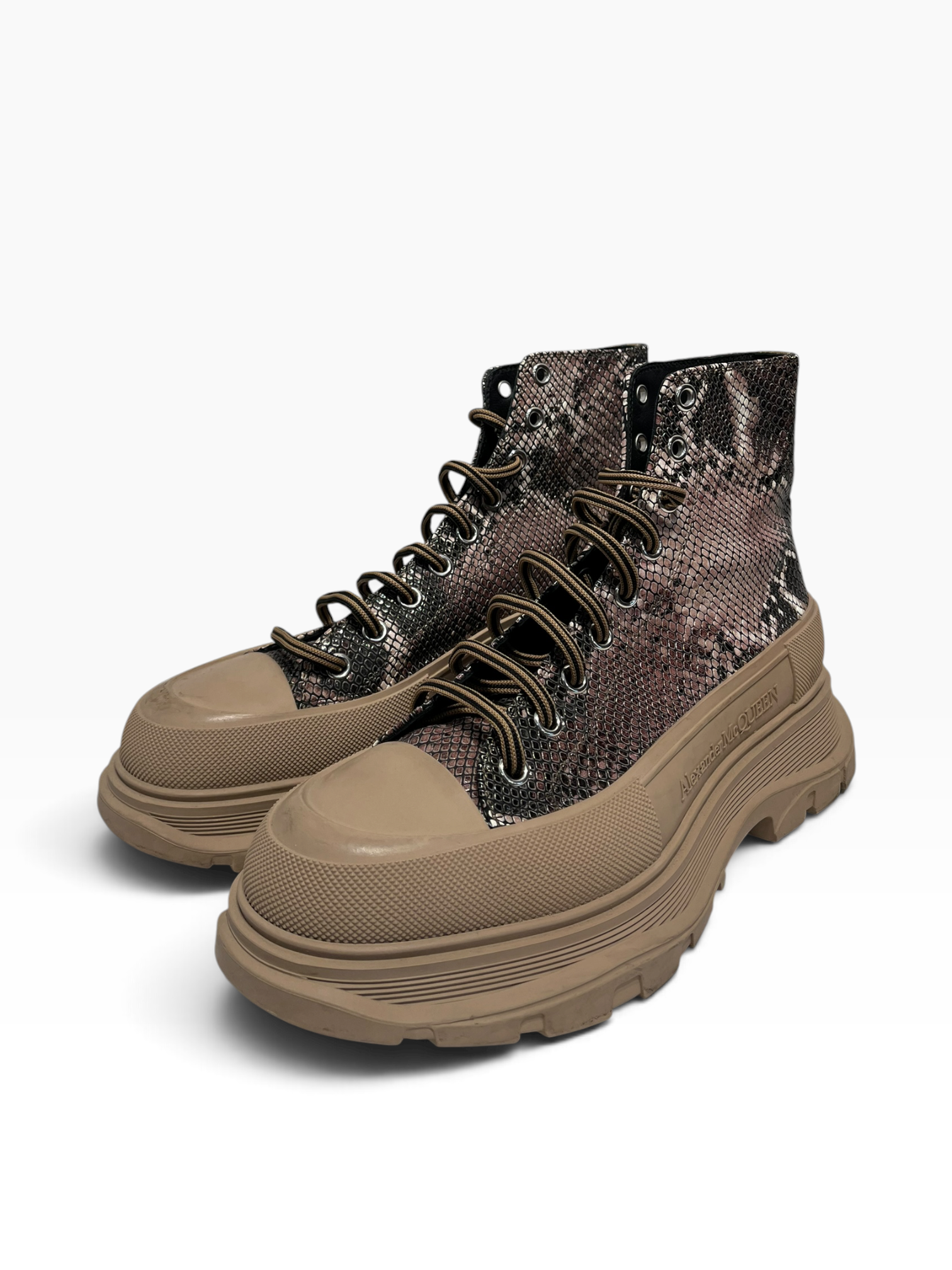 Alexander McQueen/Lace Up Boots/EU 44/Leather/BRW/SNAKE SKIN view 4