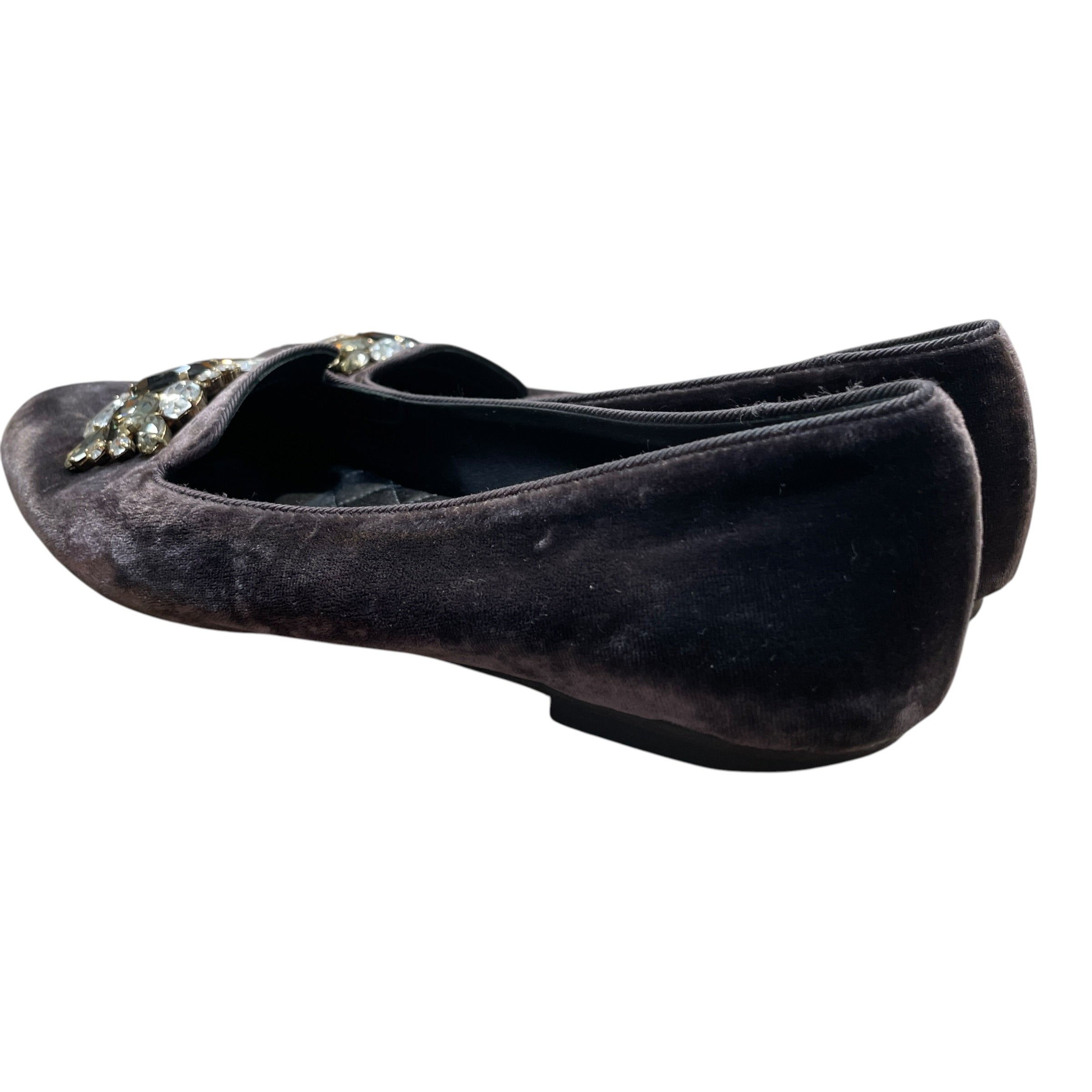 DOLCE&GABBANA/Flat Shoes/EU 35.5/Cotton/BRW/Slip-on/Black Velvet Ballet Flats view 3