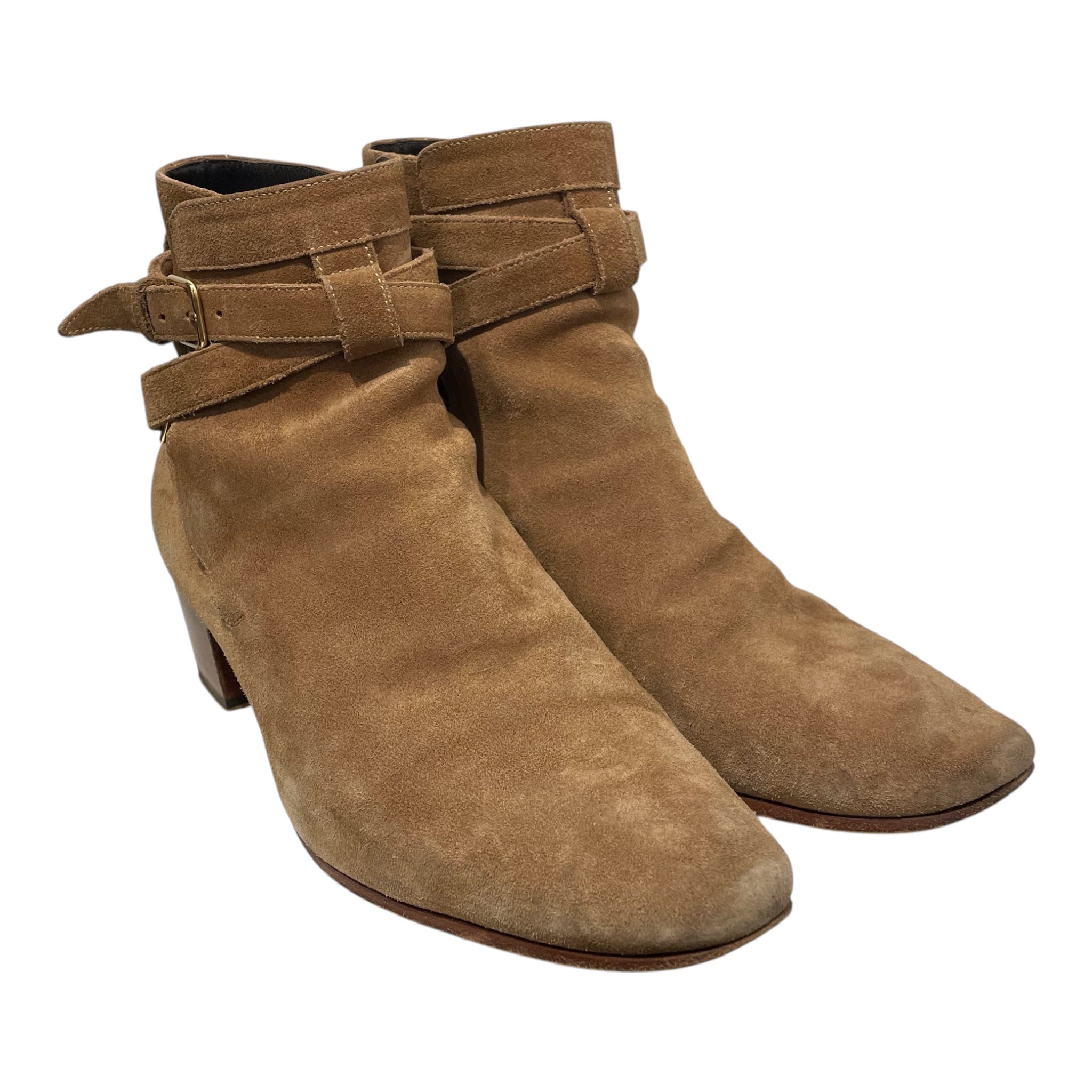 SAINT LAURENT/Boots/EU 38.5/Suede/KHK/STRAP AROUND ANKLE view 1