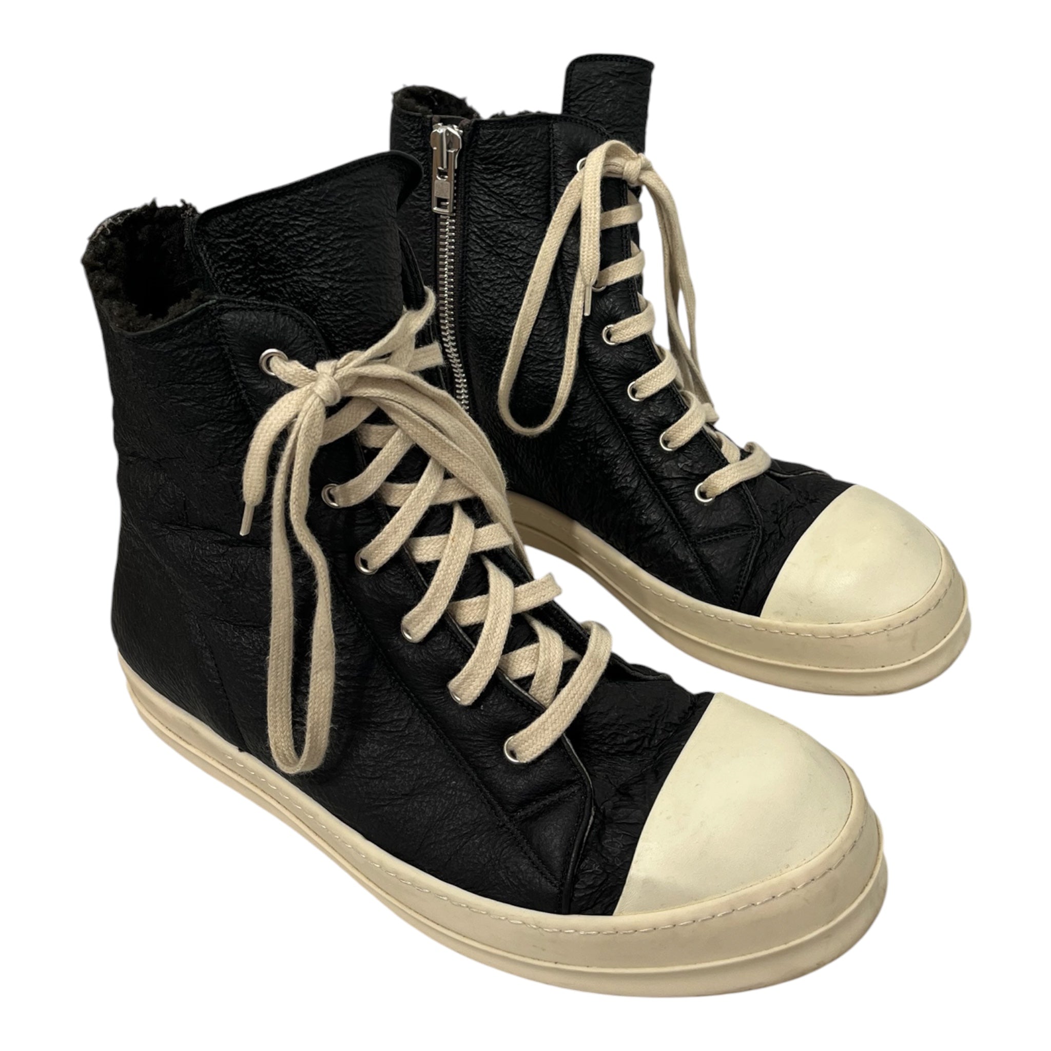 Rick Owens/Hi-Sneakers/EU 44/Leather/BLK/shearling ramones side zip view 1