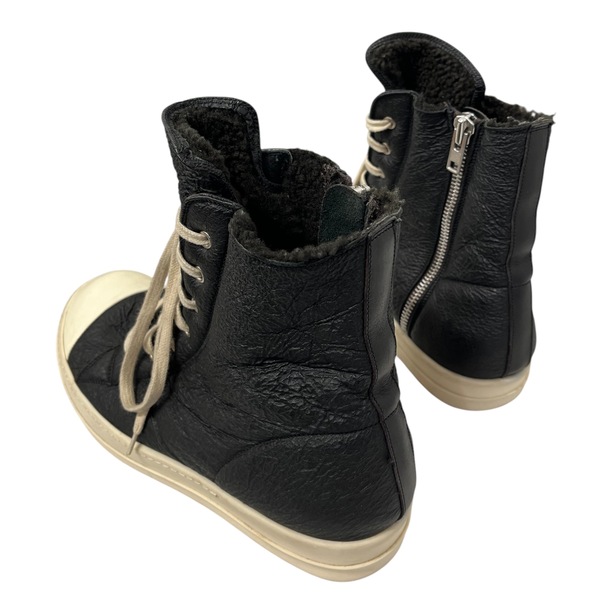 Rick Owens/Hi-Sneakers/EU 44/Leather/BLK/shearling ramones side zip view 2