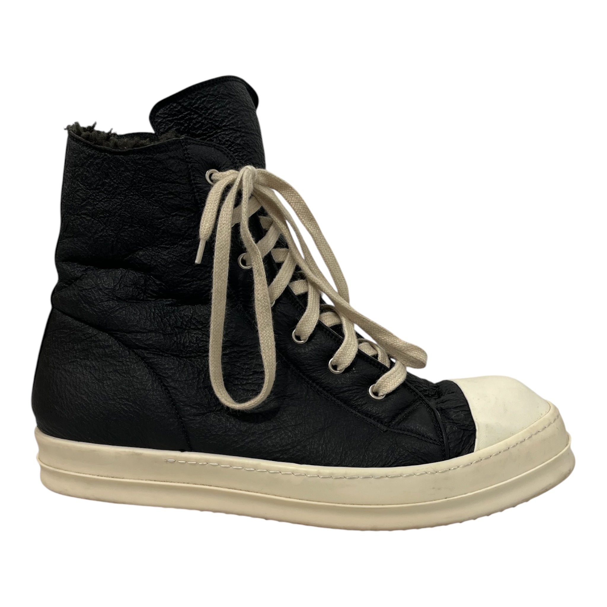 Rick Owens/Hi-Sneakers/EU 44/Leather/BLK/shearling ramones side zip view 3