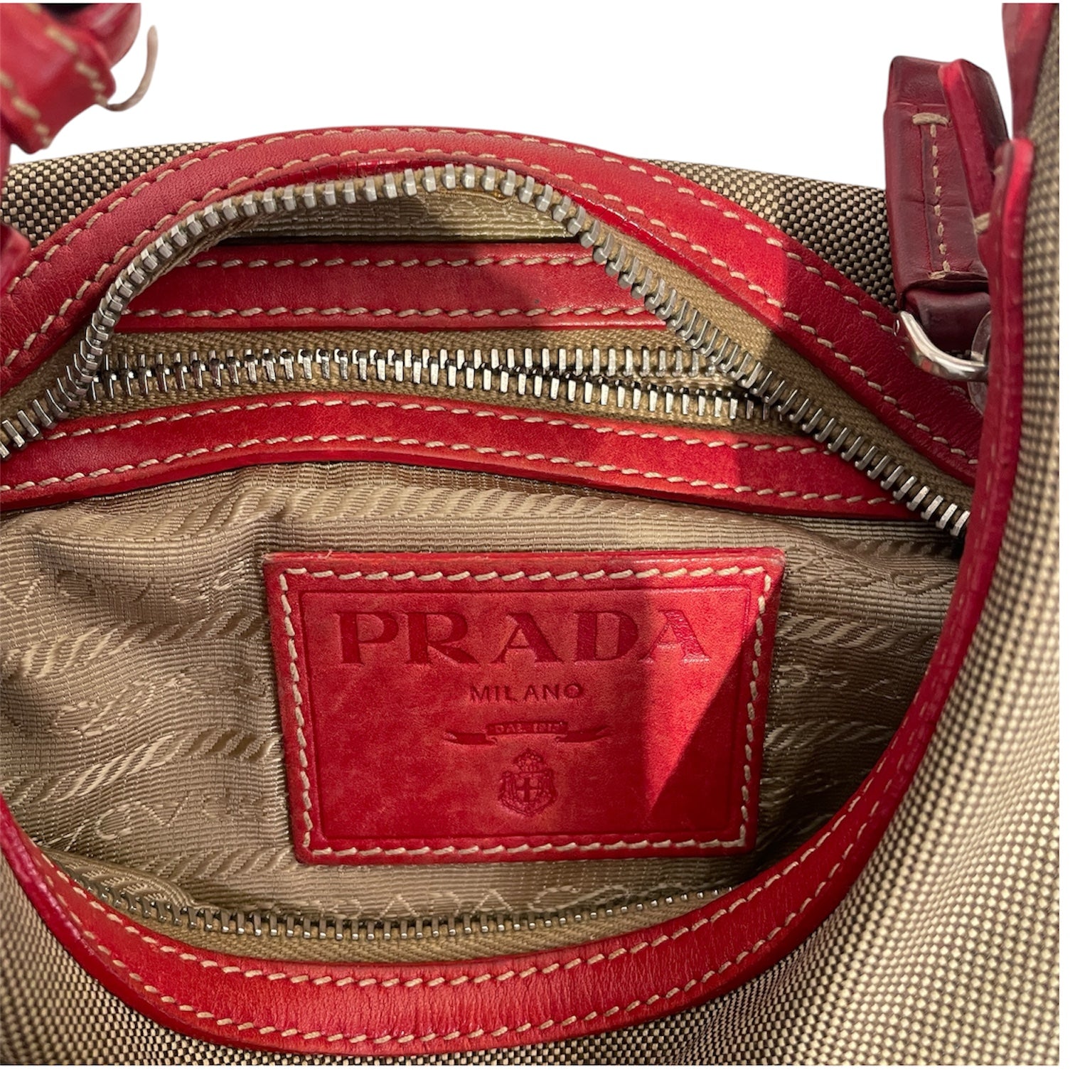PRADA/Hand Bag/Cotton/KHK/JACQUARD LOGO SHOULDER BAG view 3