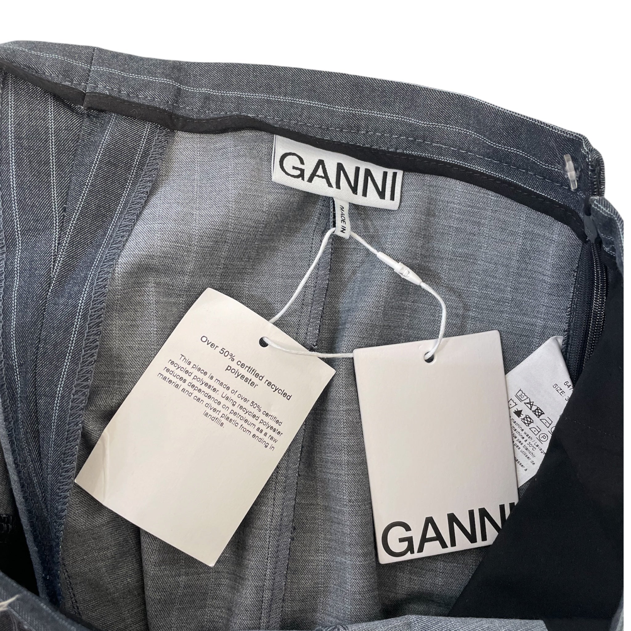 GANNI/Bootcut Pants/38/Stripe/Polyester/GRY/Low-rise/pin strip, side zip slacks view 3