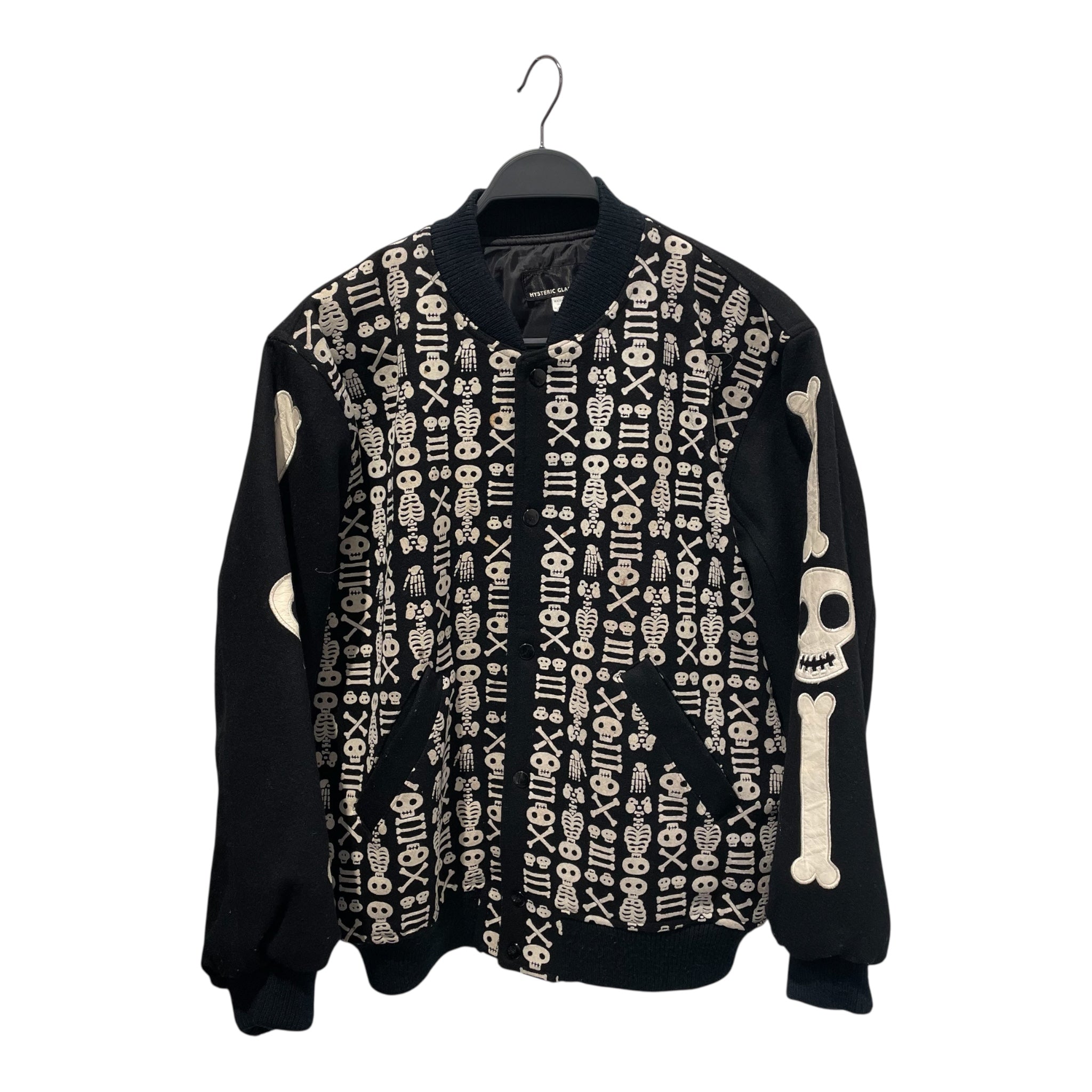 HYSTERIC GLAMOUR/Baseball Jkt/FREE/Wool/BLK/Graphic/SKELTON VARSITY view 1