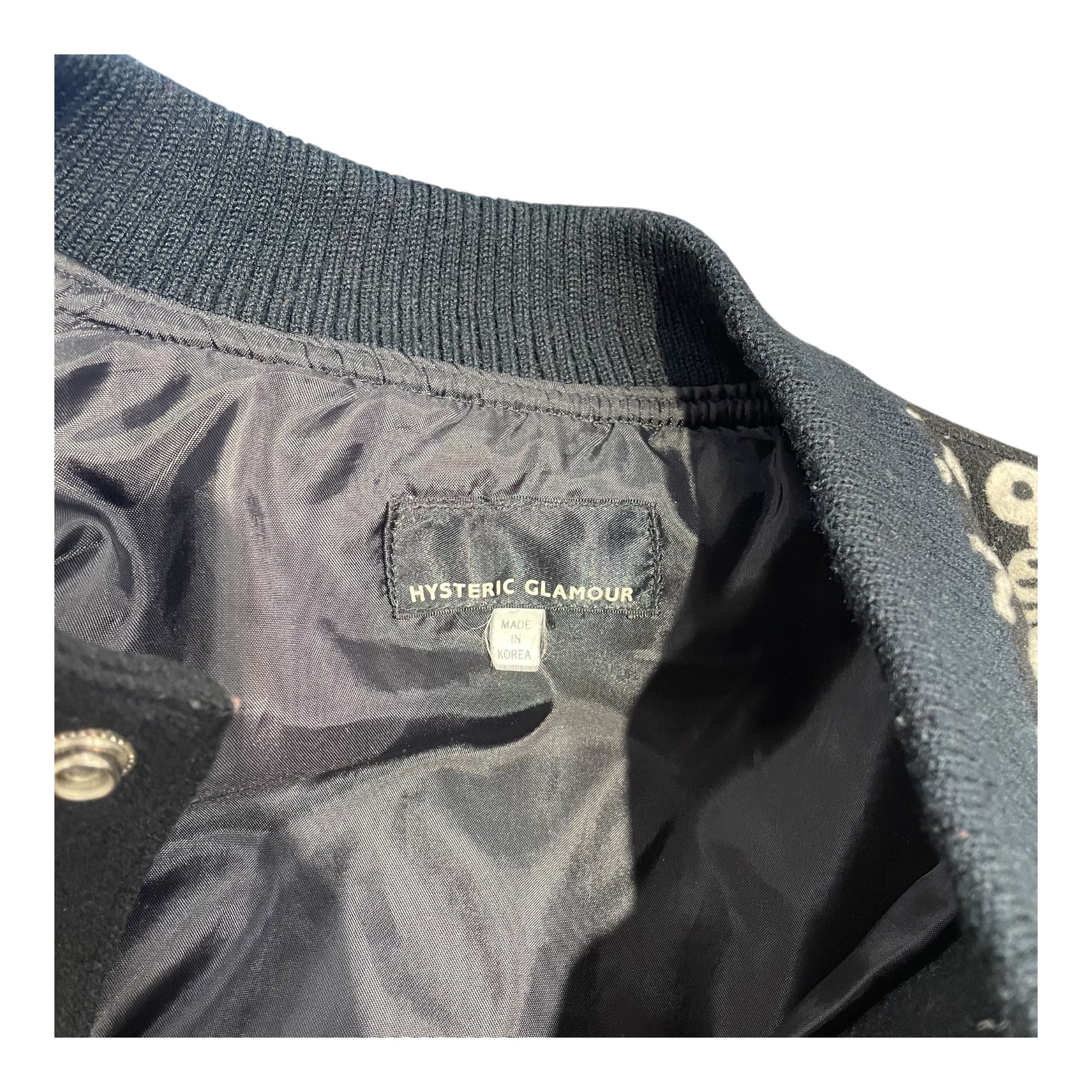 HYSTERIC GLAMOUR/Baseball Jkt/FREE/Wool/BLK/Graphic/SKELTON VARSITY view 3