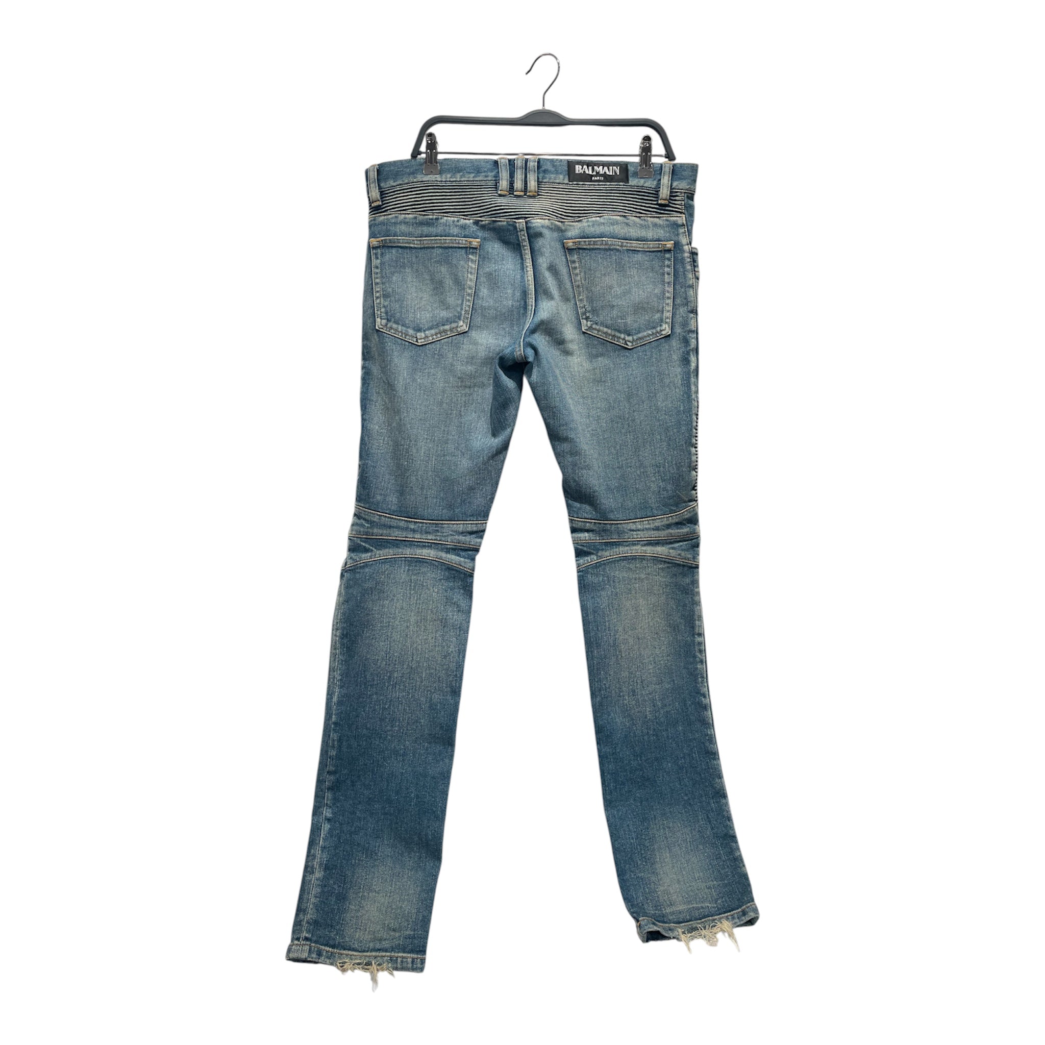BALMAIN/Skinny Pants/33/Denim/IDG/biker jeans distressed knee view 2
