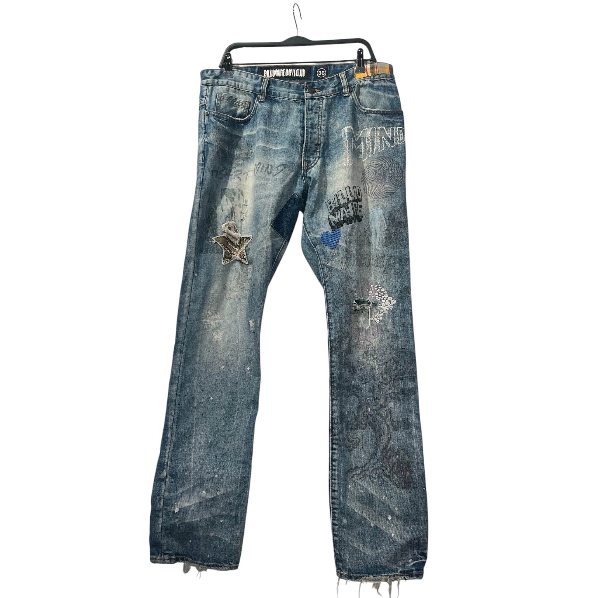 BILLIONAIRE BOYS CLUB/Pants/36/Cotton/BLU/Graphic/DISTRESSED PLAID W PATCHES view 1