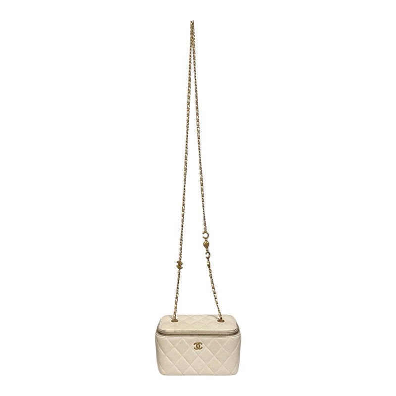CHANEL/Cross Body Bag/Leather/WHT/VANITY BOX GOLD HRDWR WHITE