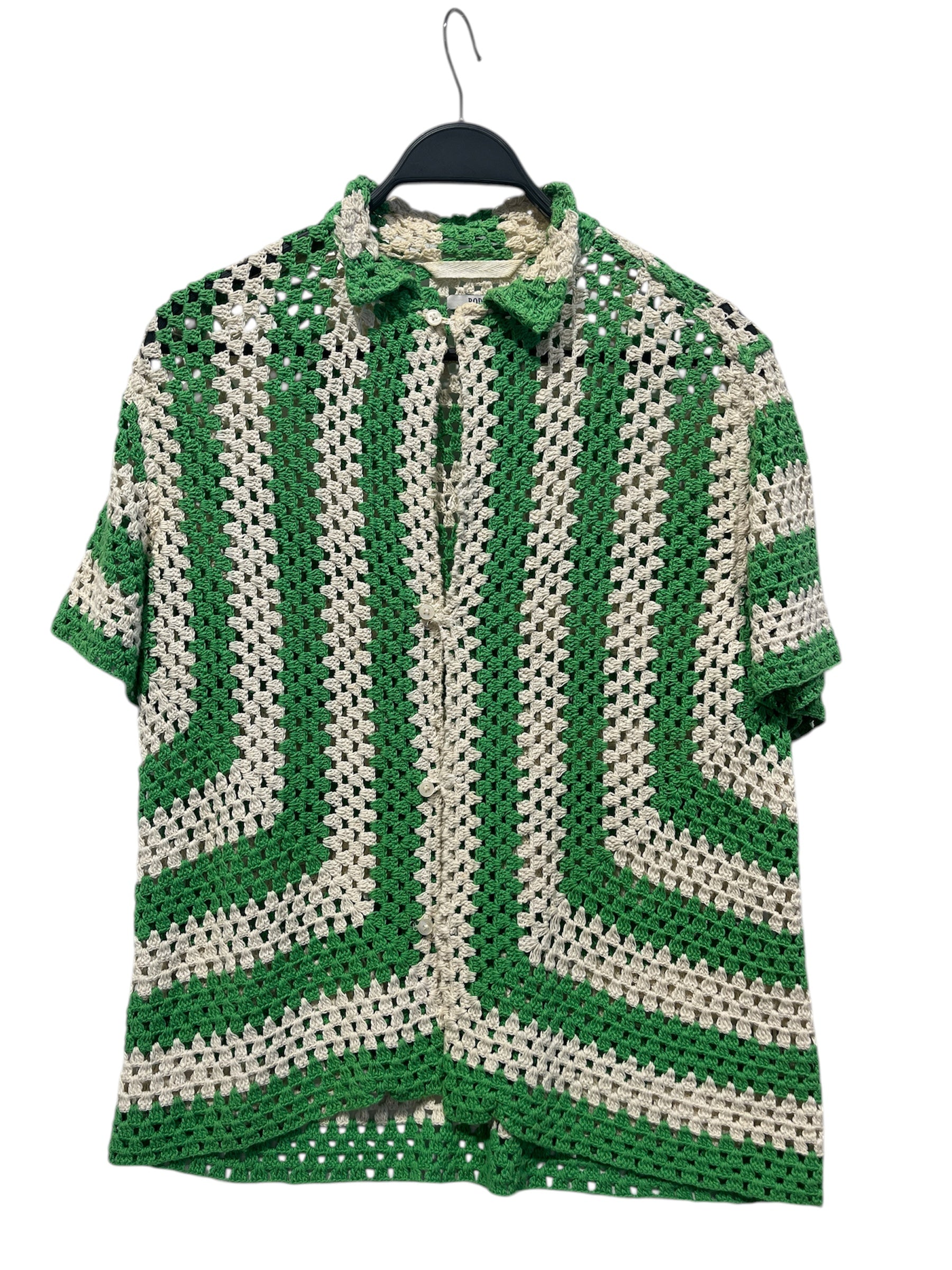 BODE/SS Shirt/XS/Cotton/GRN/Stripe/crochet knit view 1