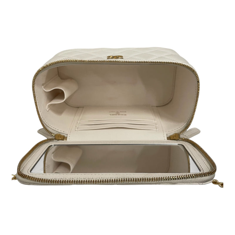 CHANEL/Cross Body Bag/Leather/WHT/VANITY BOX GOLD HRDWR WHITE