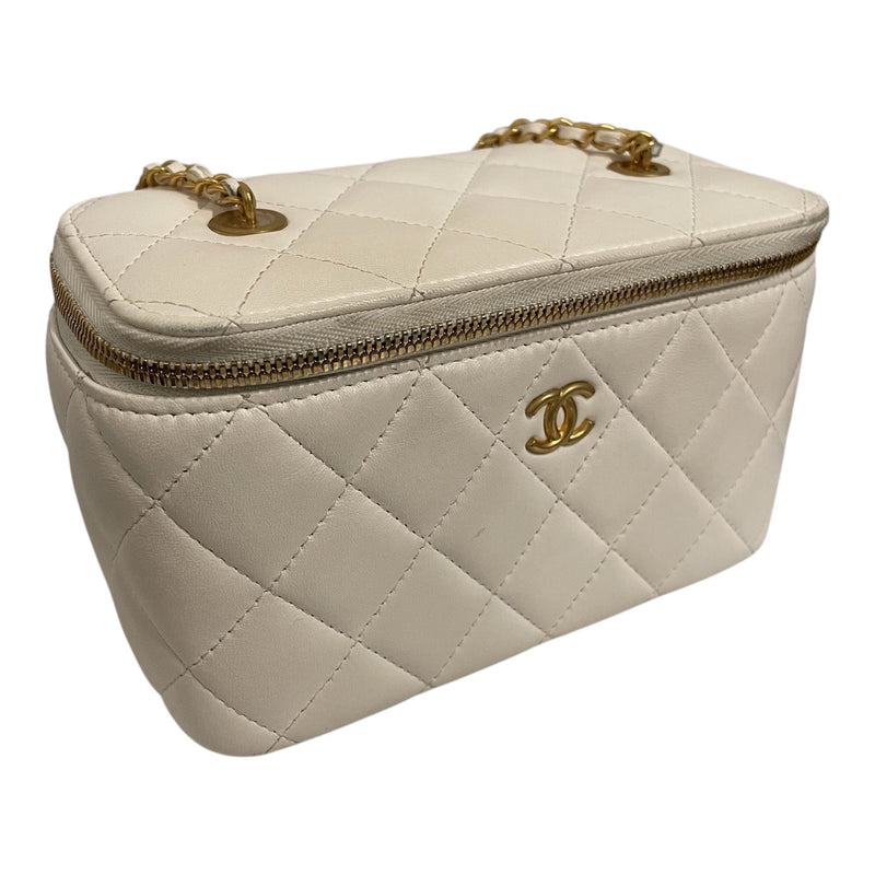 CHANEL/Cross Body Bag/Leather/WHT/VANITY BOX GOLD HRDWR WHITE