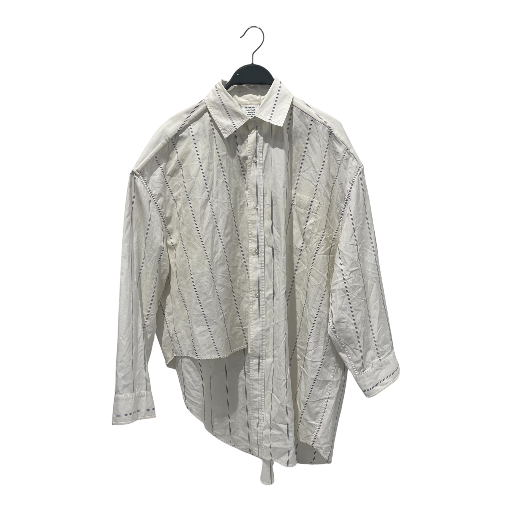 VETEMENTS/Shirt/S/Stripe/Cotton/WHT/ASYMMETRIC TIME IS MONEY view 1