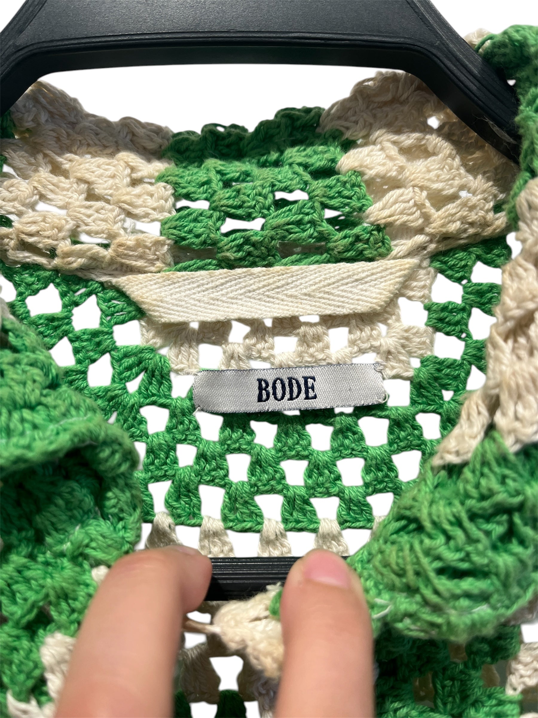 BODE/SS Shirt/XS/Cotton/GRN/Stripe/crochet knit view 3