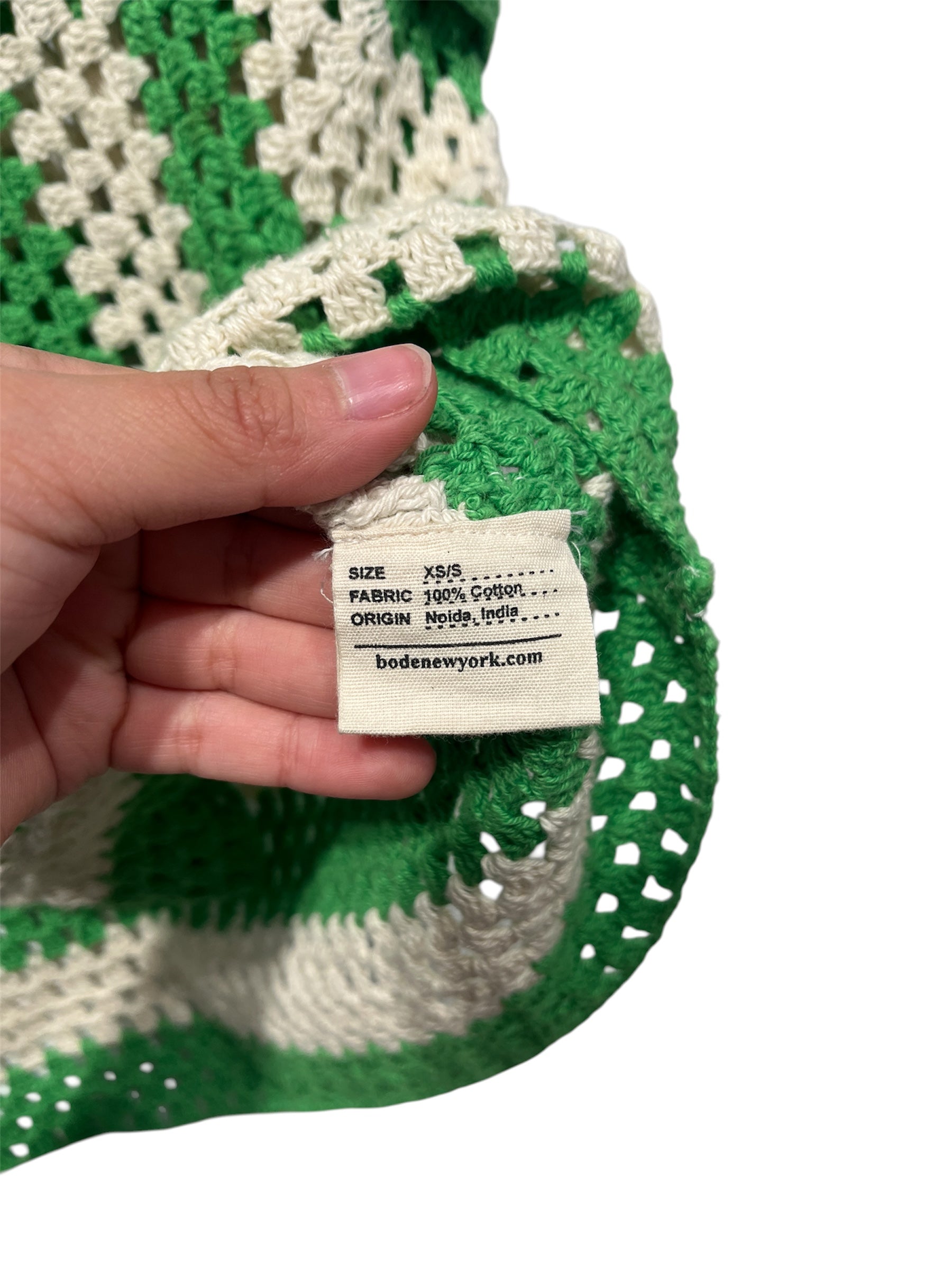 BODE/SS Shirt/XS/Cotton/GRN/Stripe/crochet knit view 4