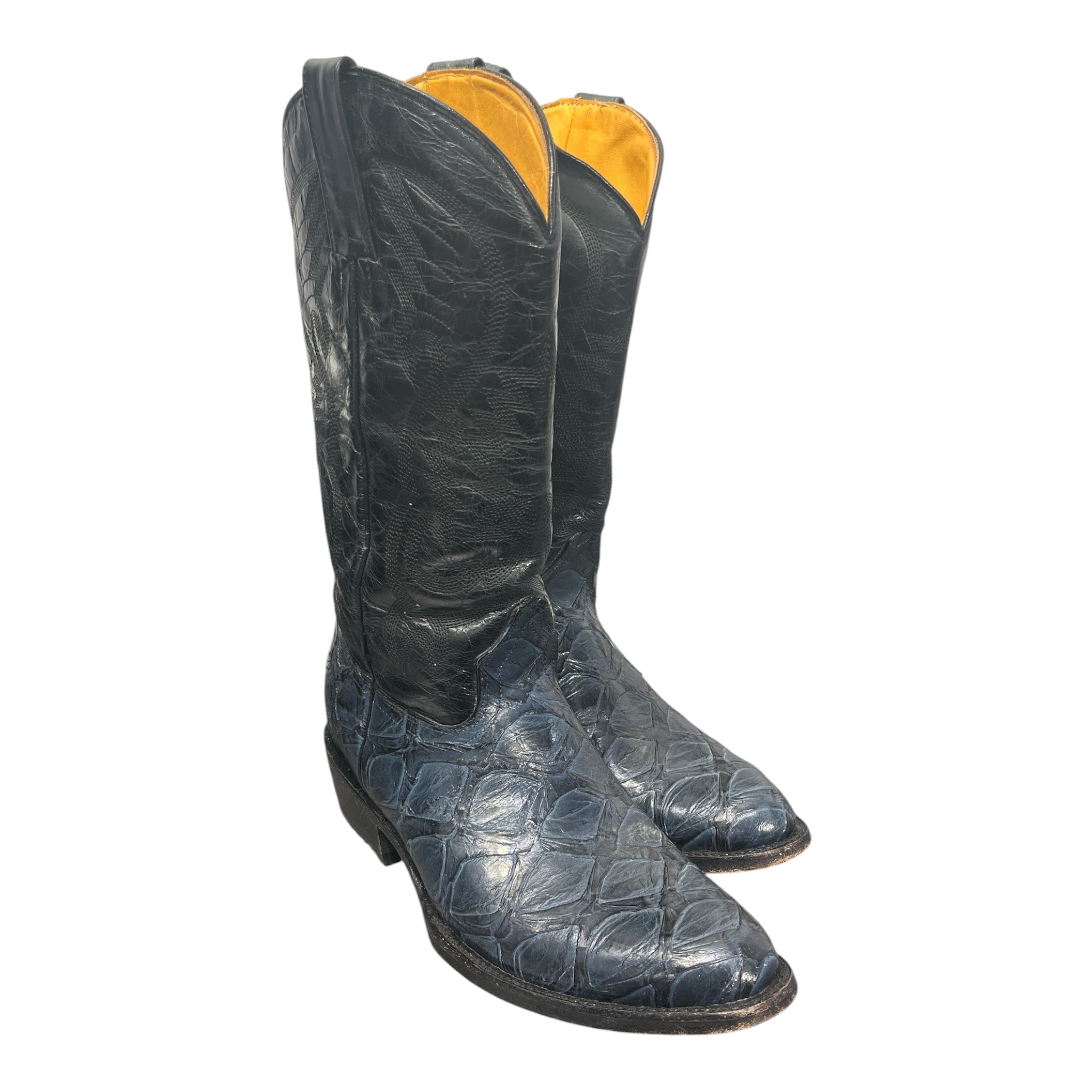 JUNIOR COWBOY/Cowboy Boots/US 10/Leather/NVY/BLUE AND BLACK YELLOW INTERIOR view 1