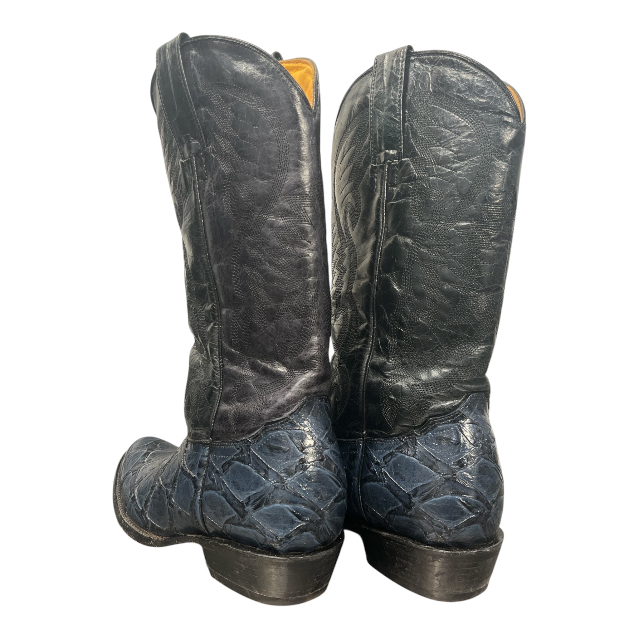 JUNIOR COWBOY/Cowboy Boots/US 10/Leather/NVY/BLUE AND BLACK YELLOW INTERIOR view 2