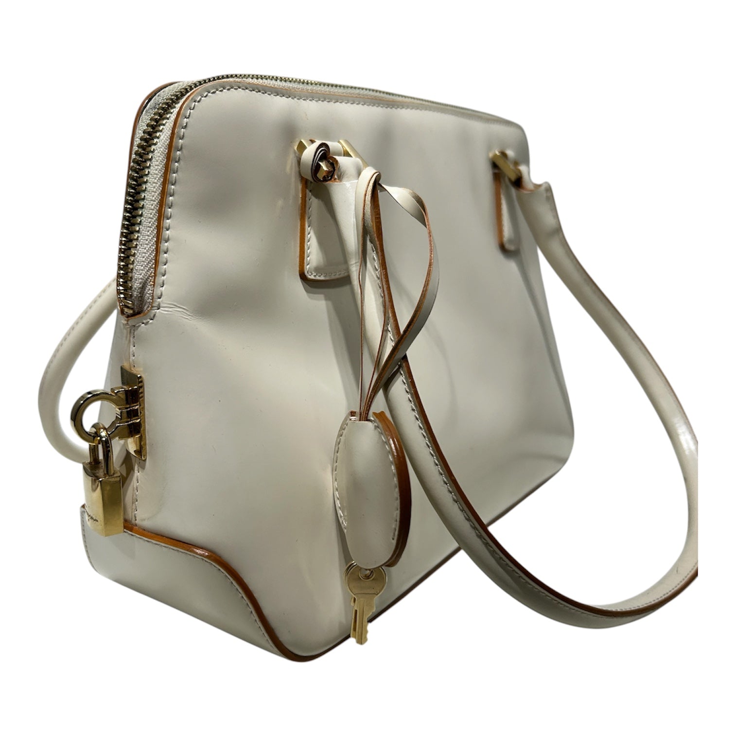 Salvatore Ferragamo/Hand Bag/Leather/CRM/WIDE HANDLE GOLD HARDWARE view 5