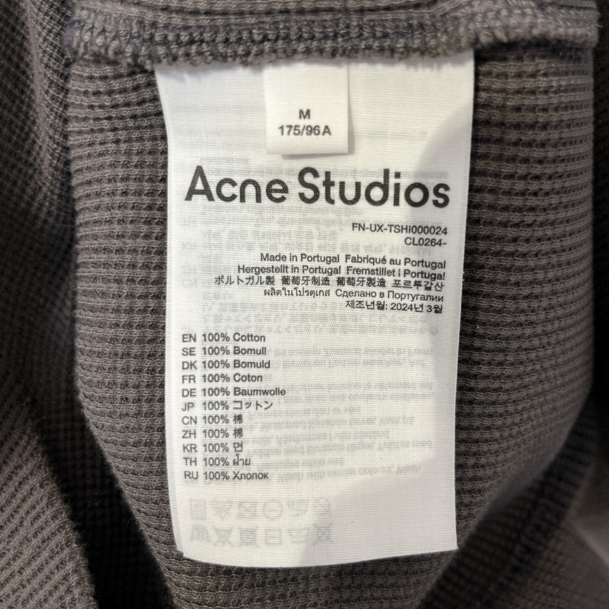 Acne Studios/SL Cut & Sew/M/Cotton/GRY/WAFFLE KNIT CLEAR LOGO ON BACK view 3