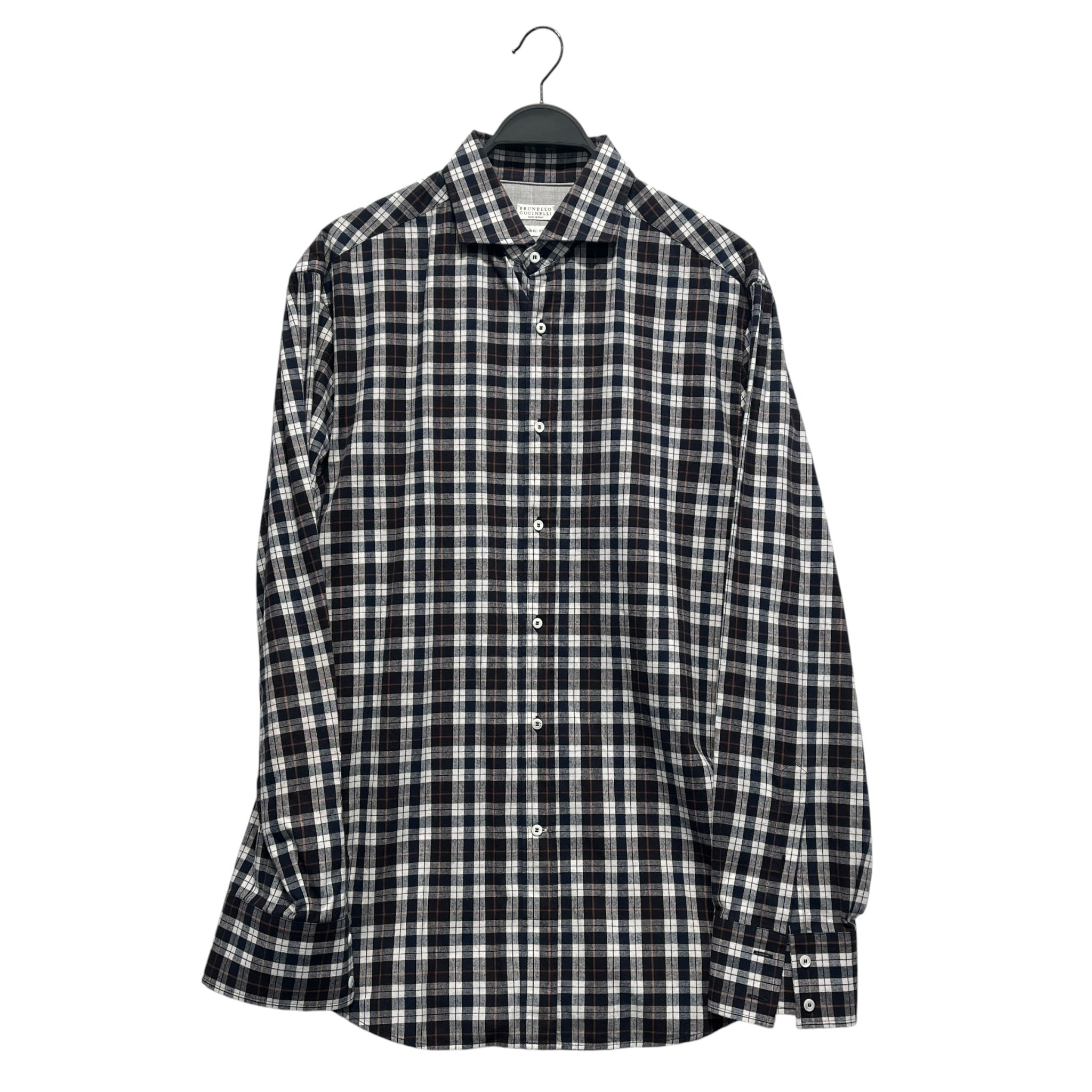 BRUNELLO CUCINELLI/LS Shirt/XXL/Cotton/BRW/Open Coller/Plaid/Dark Truffle Plaid Button Up view 1