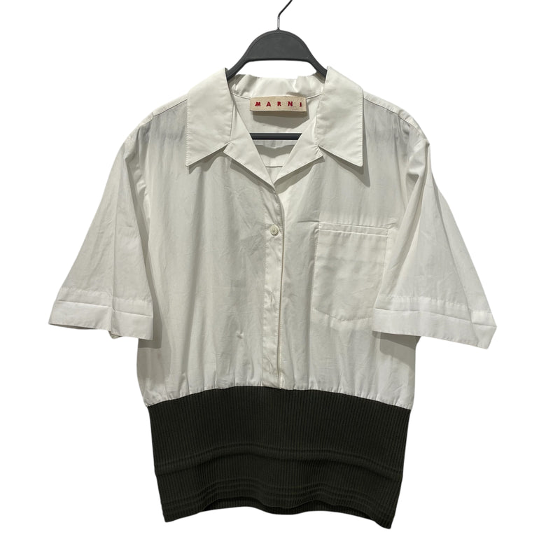 MARNI/Blouse/44/Cotton/WHT/Gather/green gather at hem