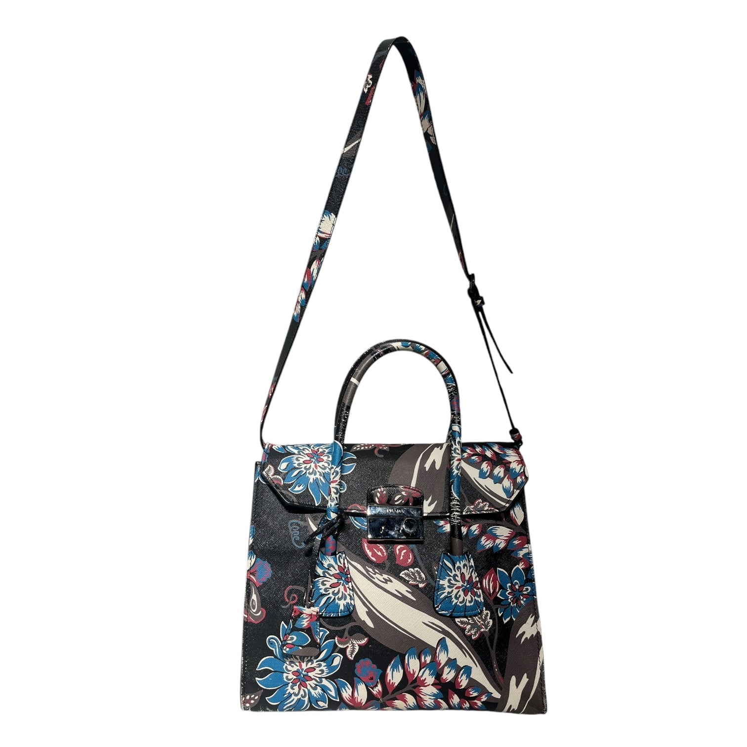 PRADA/Clutch Bag/All Over Print/Leather/BLU/SAFFIANO FLOWER view 3