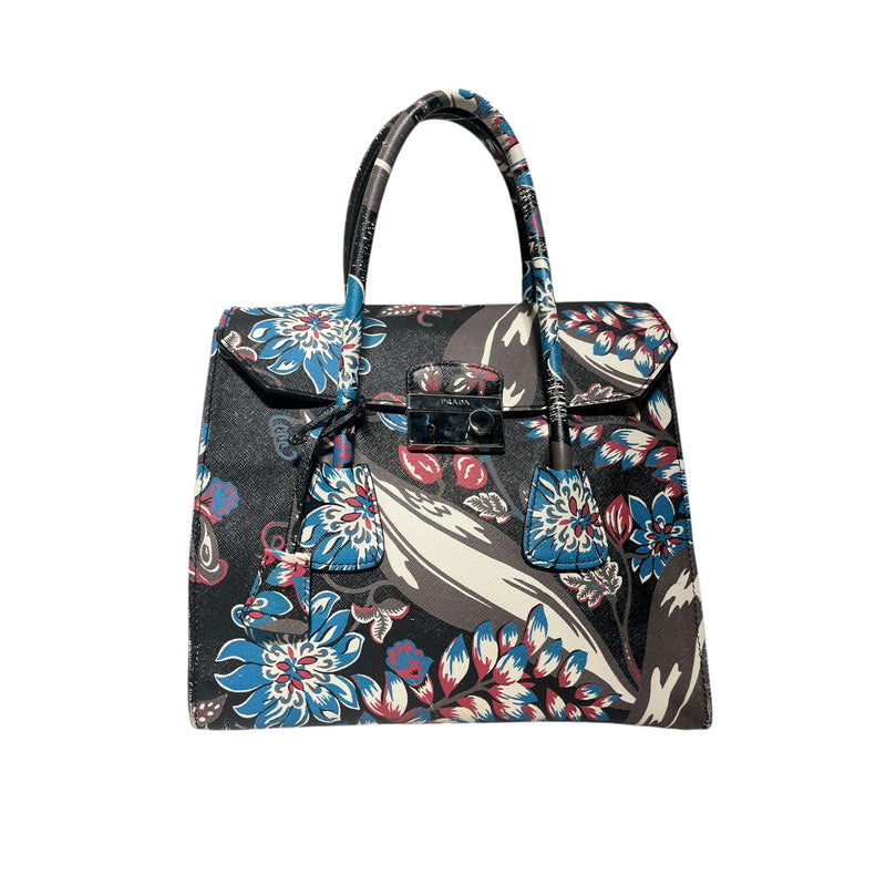 PRADA/Clutch Bag/All Over Print/Leather/BLU/SAFFIANO FLOWER