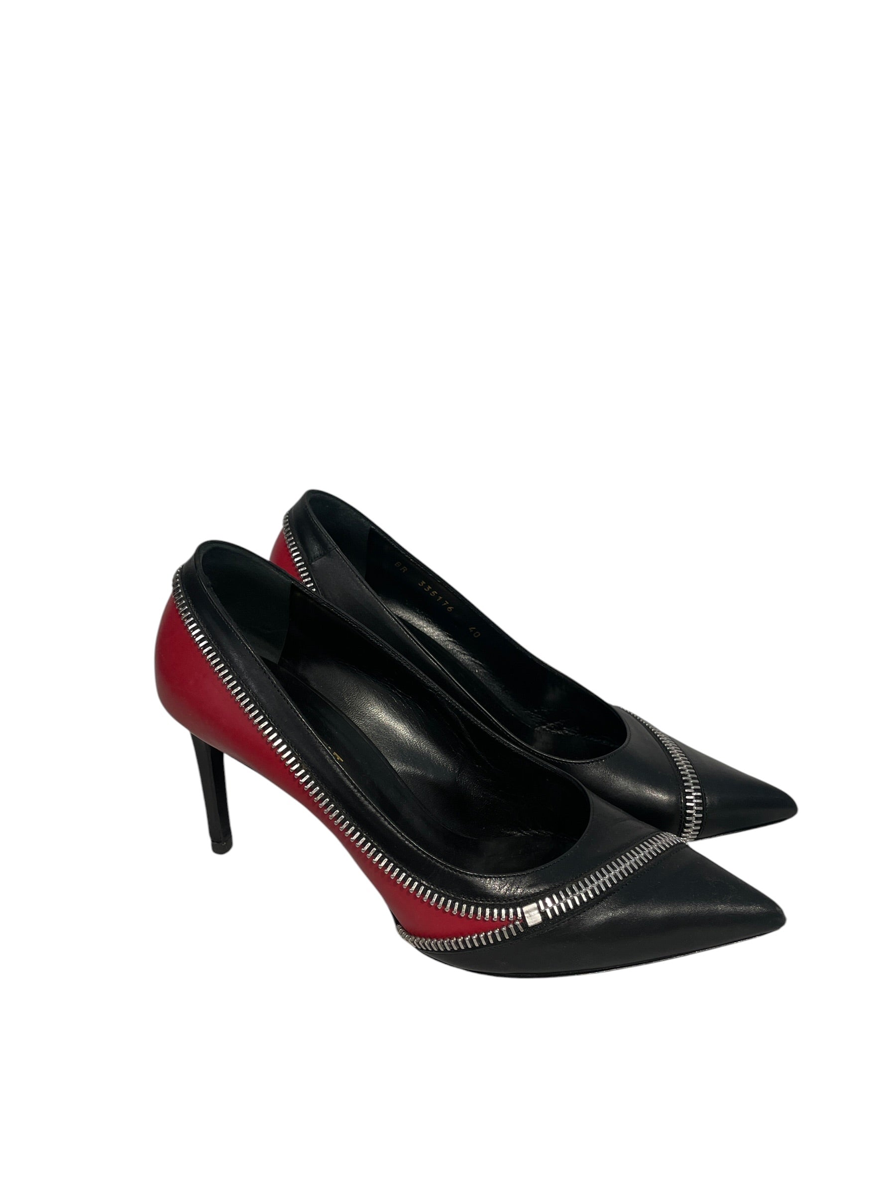 YVES SAINT LAURENT/Heels/US 9/Leather/BLK/V-Tip/Zipper RED view 1